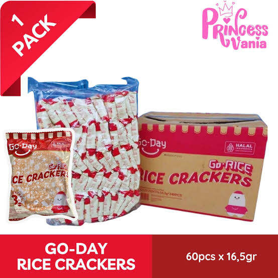 go-day rice crackers makan ringan/Snack terbuat dari beras dan taburan