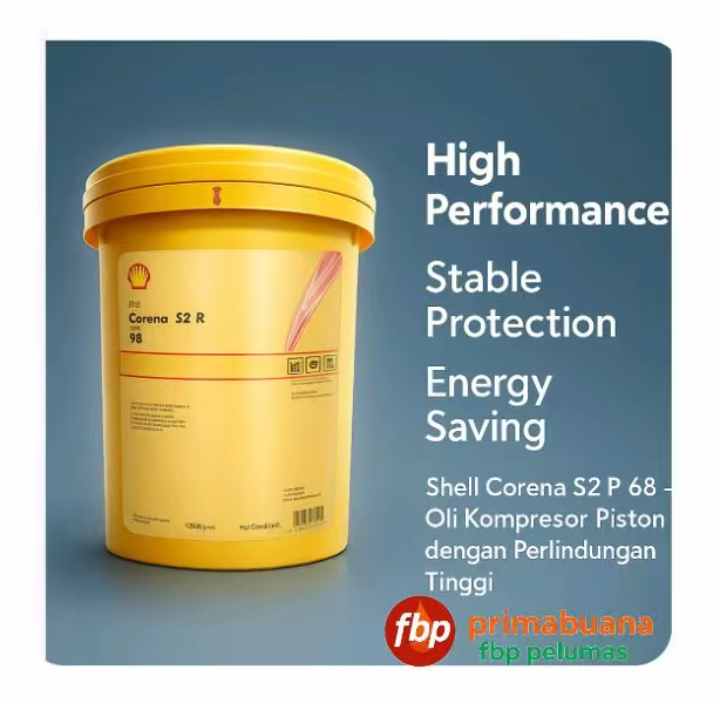 Piston) air compressor oil Shell Corena S2 p 68 20liter kemasan pail Harga 1,150,000 rupiah*Gratis Ongkir