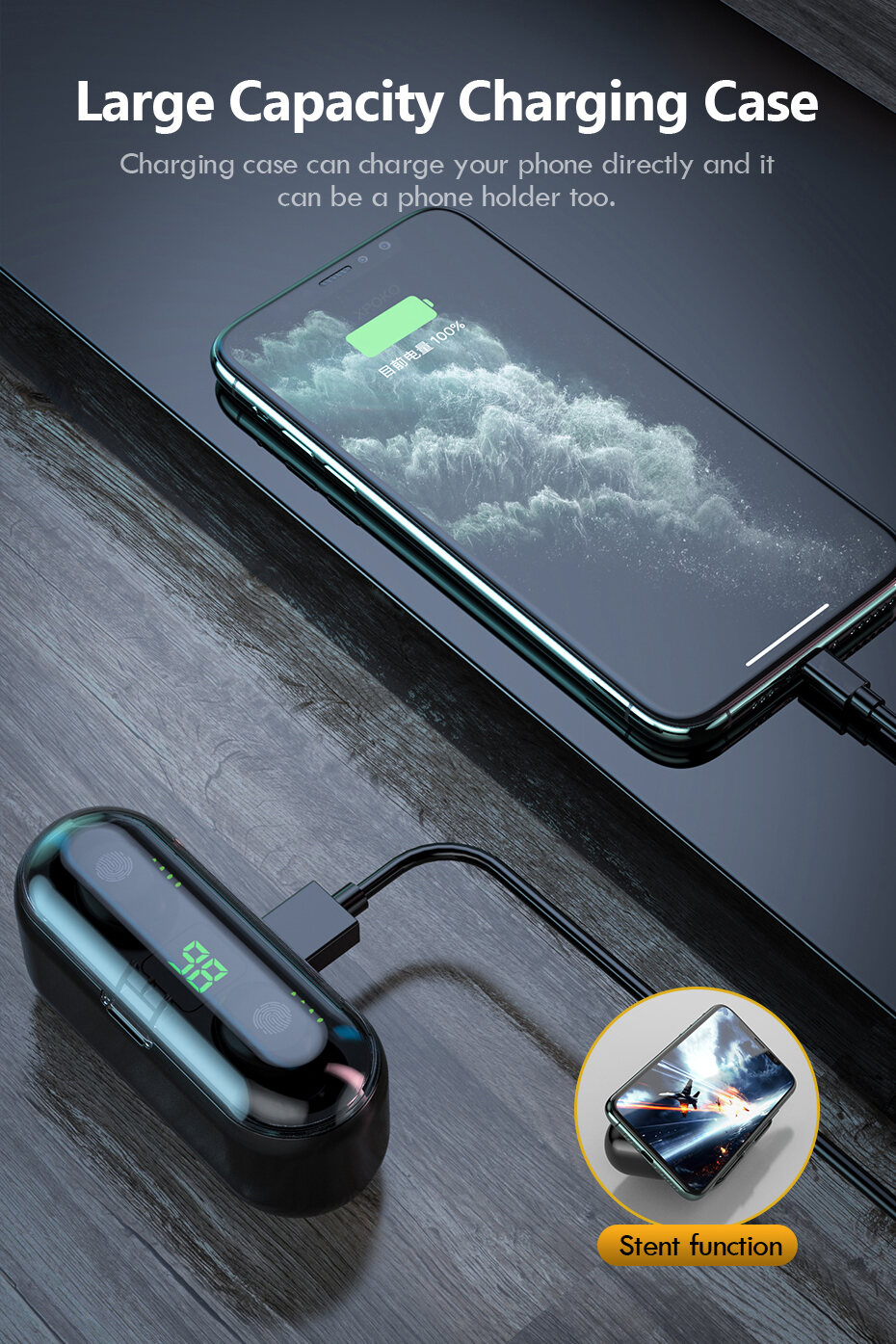 Headset Bluetooth F9 Tws Wireless Earphone Bluetooth Full Bass Stereo Earbuds Olahraga Hifi In Ear Mic dengan Mikrofon untuk semua perangkat. 