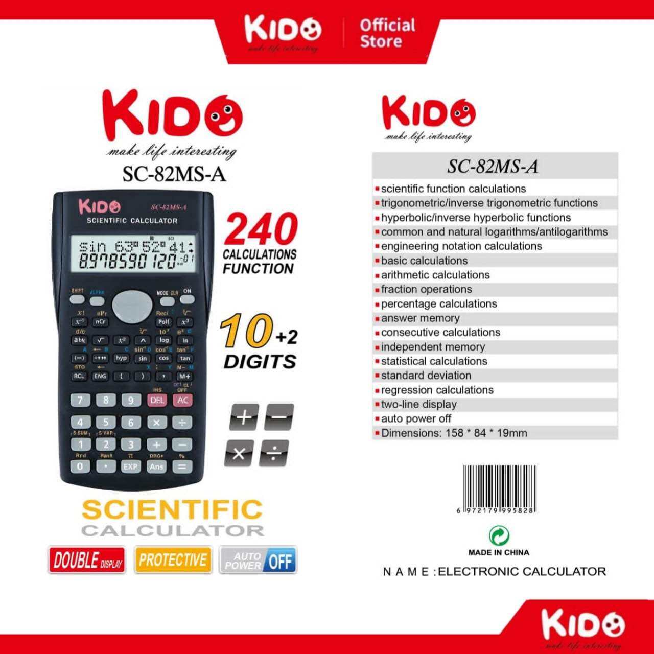 KALKULATOR Scientific KIDO SC-82MS-A mesin hitung calculator ilmiah ...