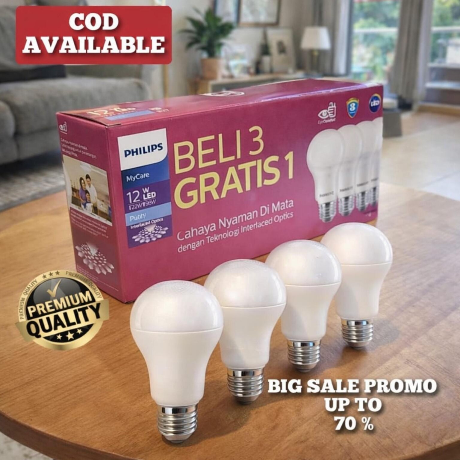 Lampu Philips LED Mycare Multipack Bulb 12 Watt Putih isi 3 gratis 1