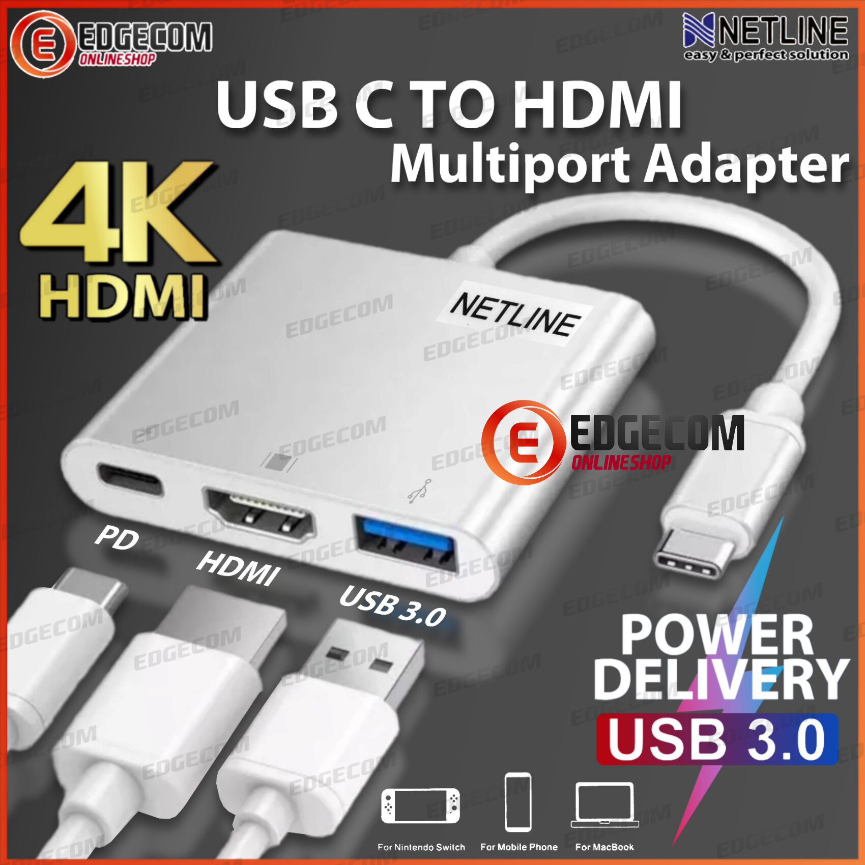 Netline Usb Type C To Hdmi K Usb Usb C Pd Multiport Adapter Lazada Indonesia