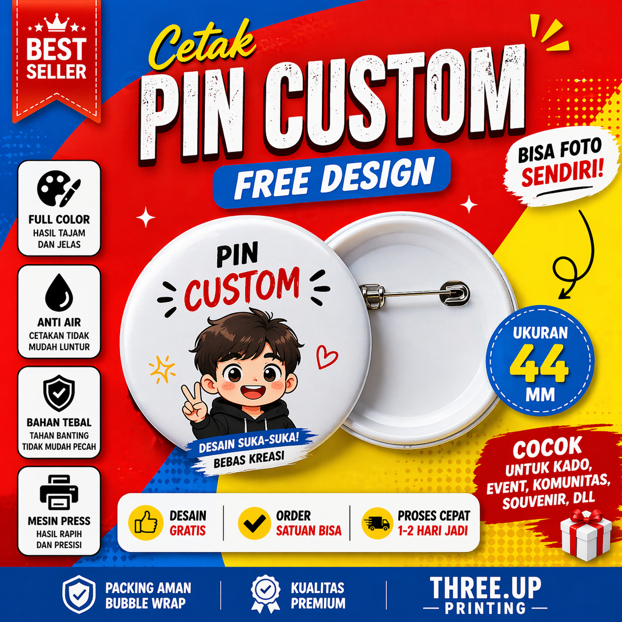 Custom Brooch Pins Size 44mm Design as You Like Fashion Accessories Jewelry Brooches & Pins