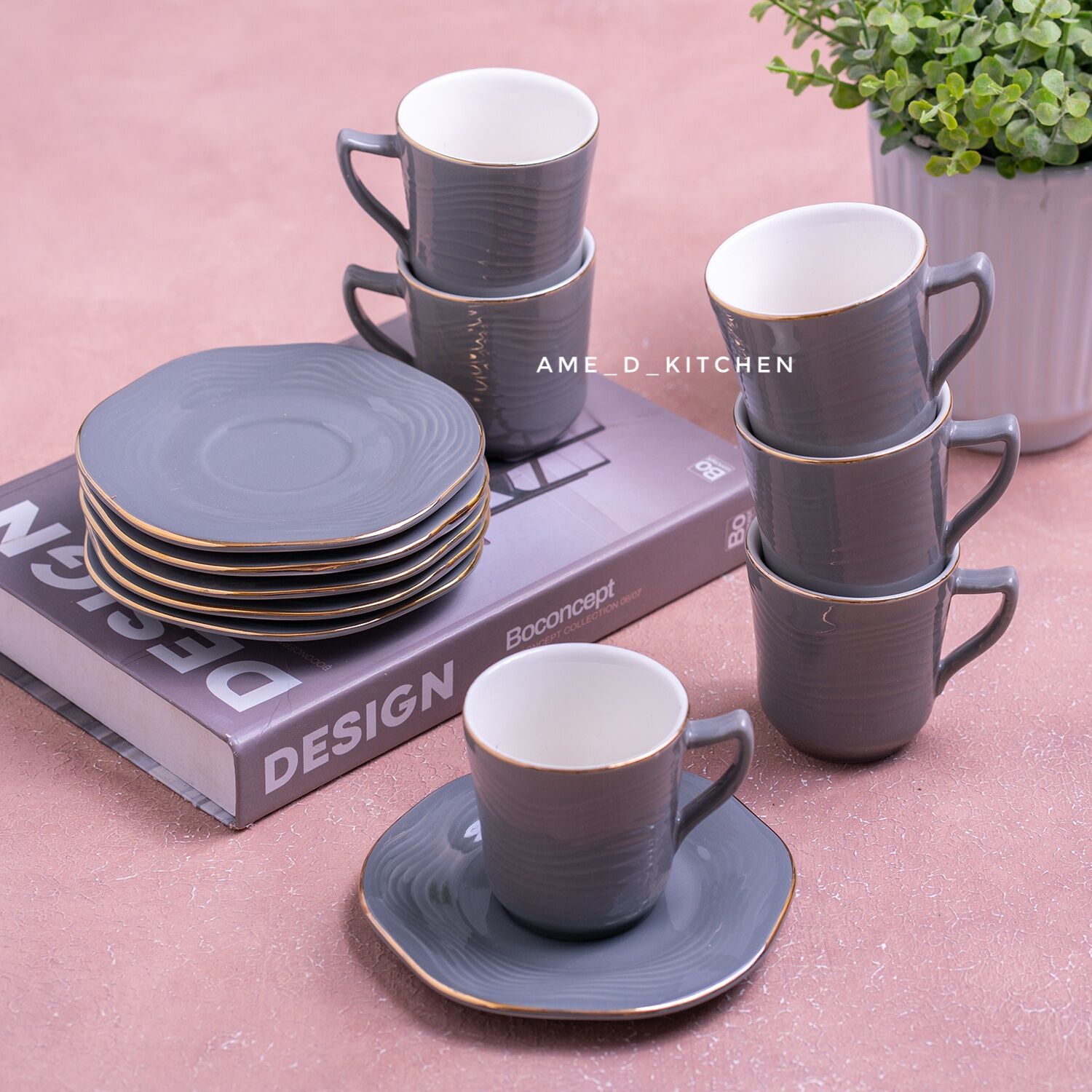 Elegant Tea Cup Set Cangkir Lepek Segi Keramik Set Abu Abu Lis Emas 100 Cc Lazada Indonesia 5613