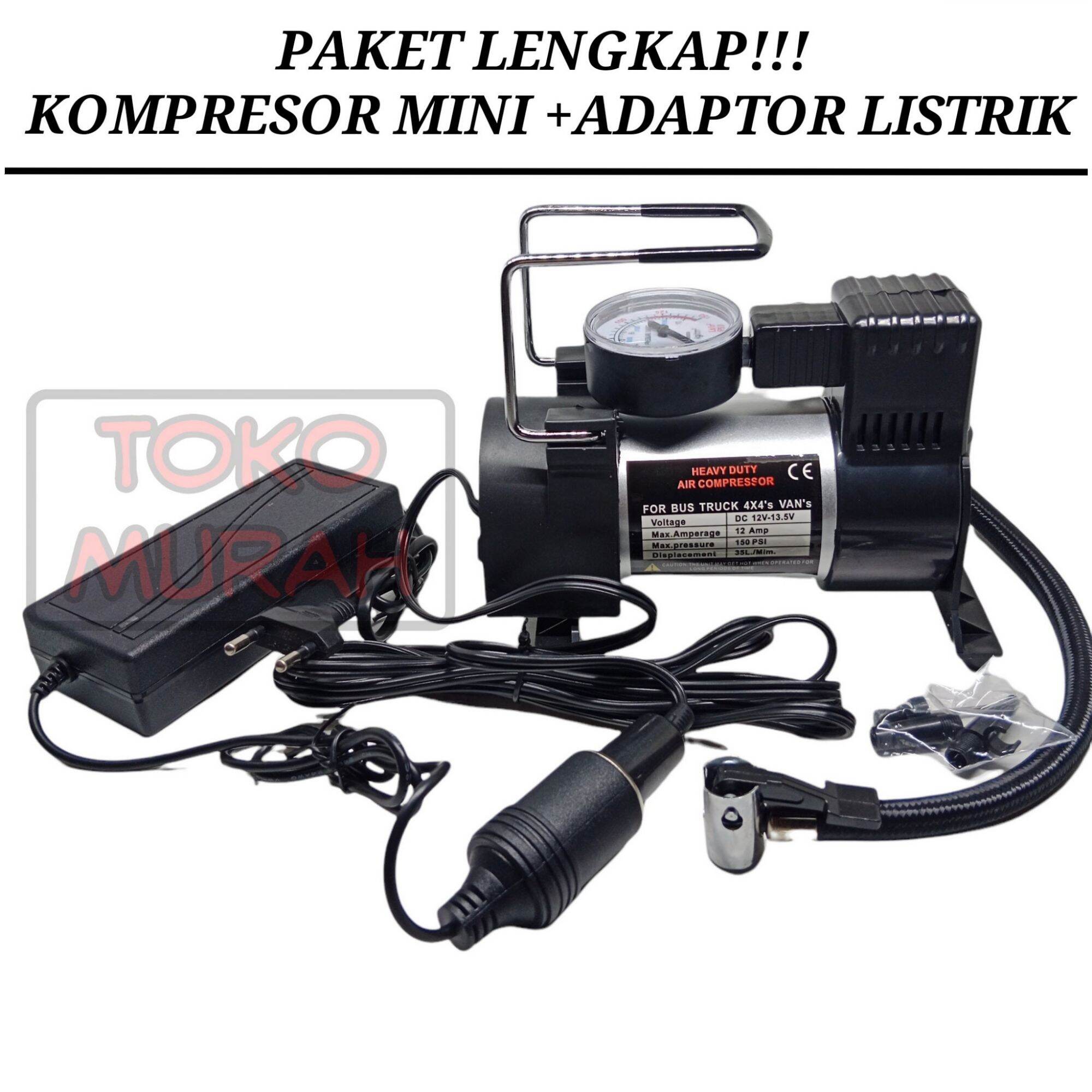 Paket Compressor Mini Listrik Portable Pompa Angin Ban Motor Mobil ...