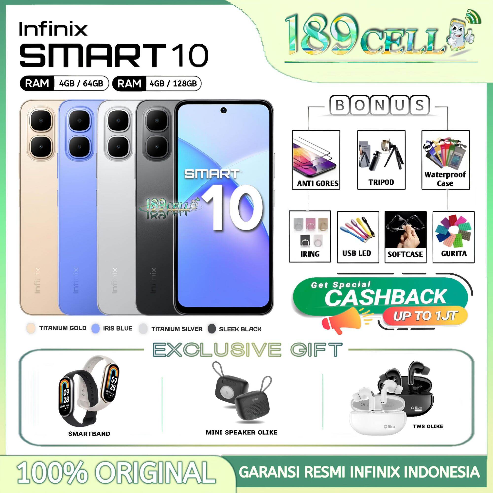 Infinix Smart 10 4/64Gb 4/128Gb - Infinix Smart 10 4+4Gb Extended Ram Official Infinix Warranty Harga  1,169,900 rupiah*Gratis Ongkir