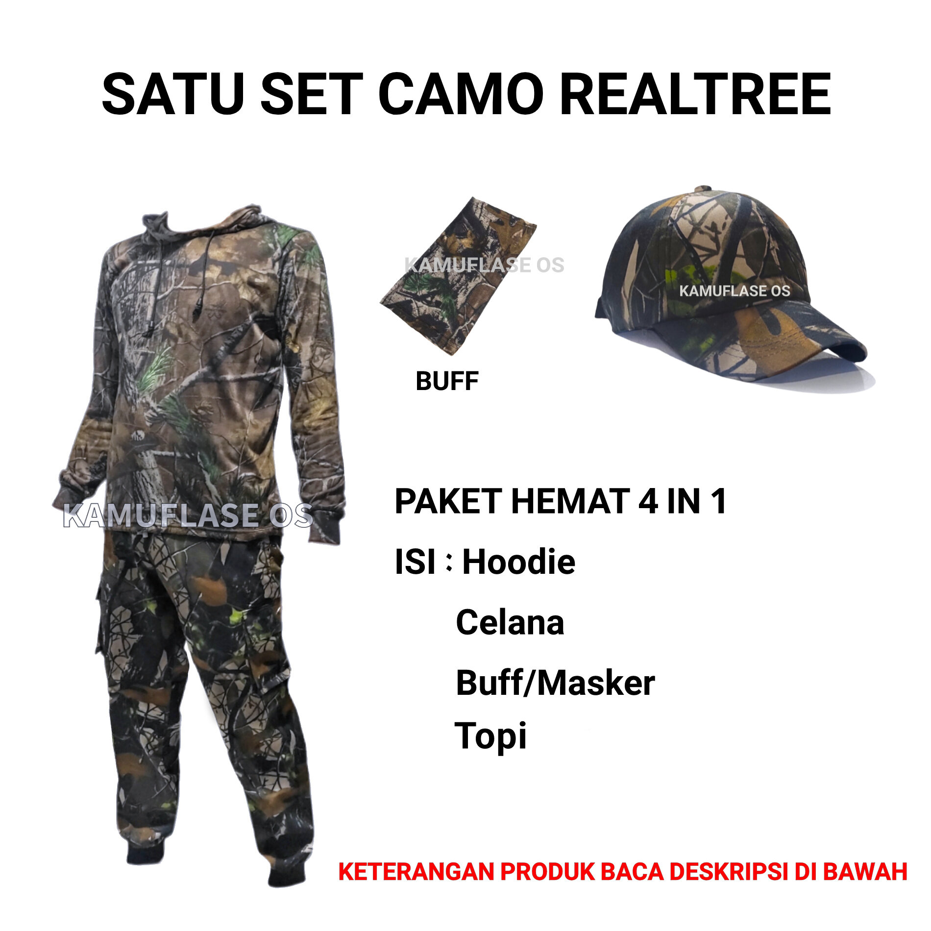 SETELAN CAMO REALTREE SATU PAKET LENGKAP PAKAIAN HUNTING KAMUFLASE OUTDOOR Harga 194,500 rupiah*Gratis Ongkir