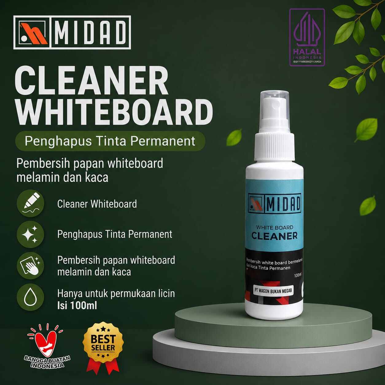 Penghapus Tinta permanen Pembersih Whiteboard Midad 100ml Cleaner Whiteboard pembersih Tinta Permanen