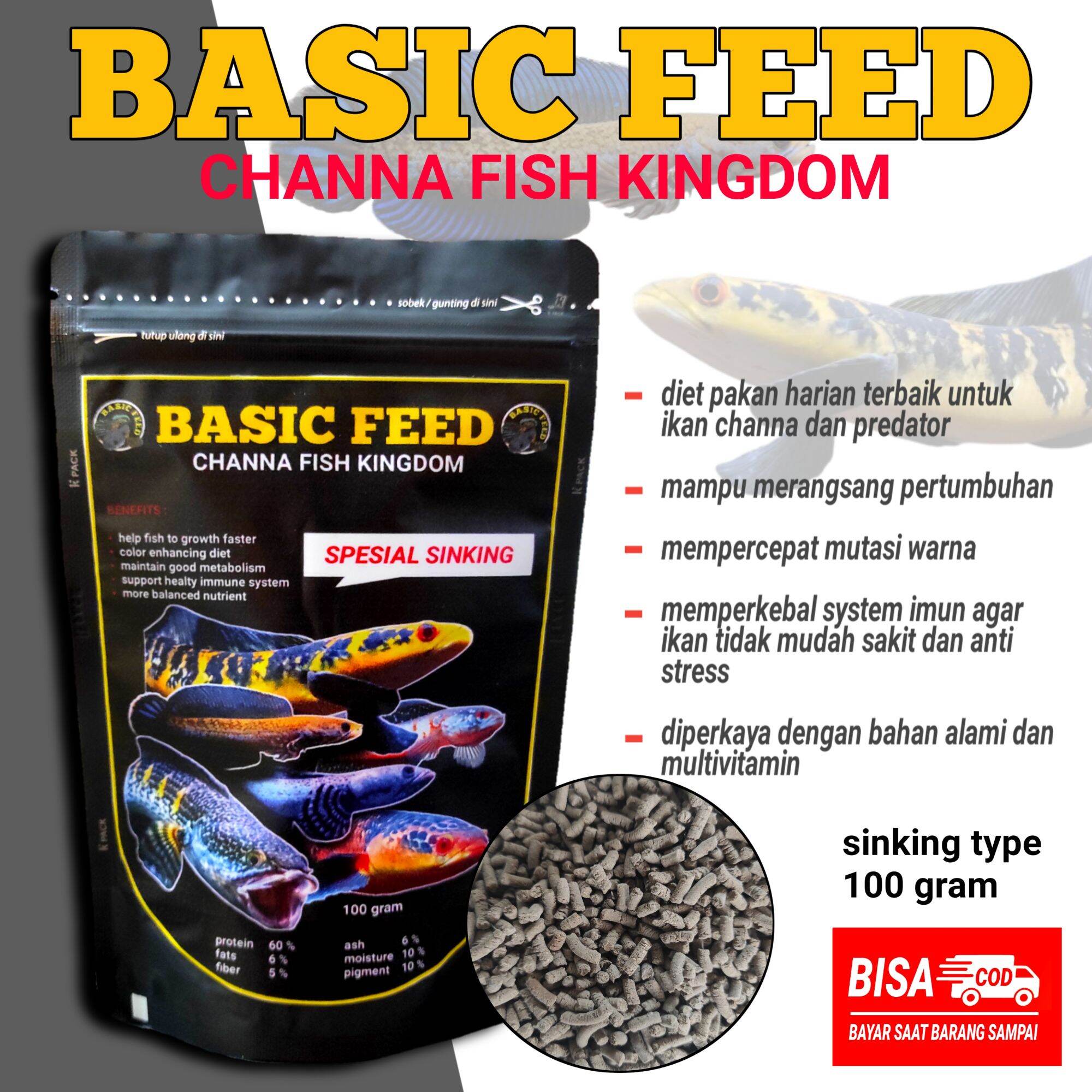 Basic Feed Channa Fish Kingdom Sinking | Pelet Ikan Channa Yellow ...