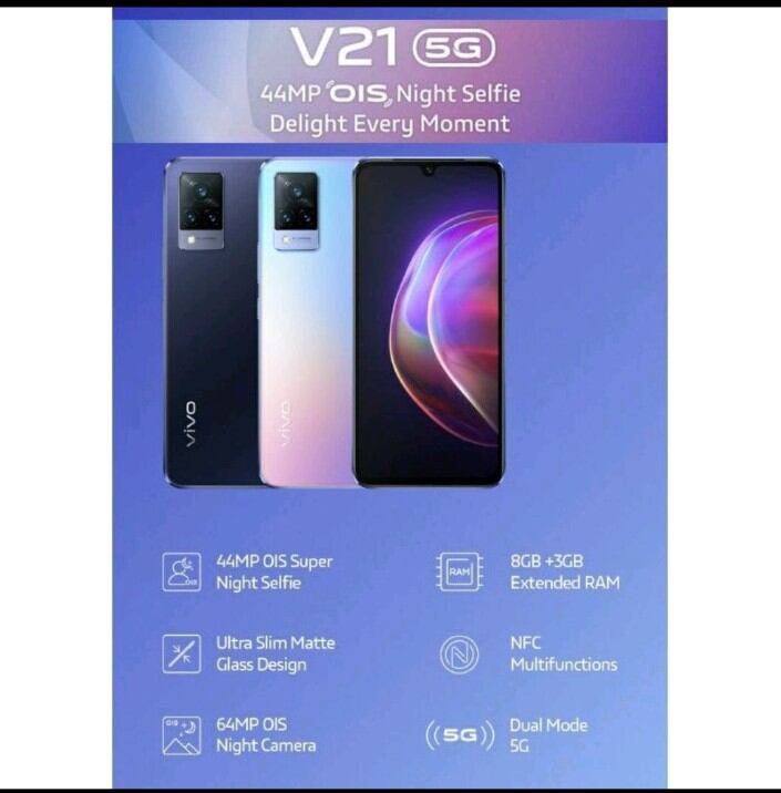 VIVO V21 5G Ram 12/128 gb NFC garansi resmi vivo indonesia Giá 4,445,000 Đồng*Miễn phí vận chuyển