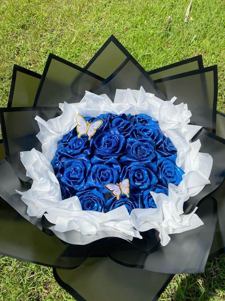 MINI ROUND BOUQUET PITA SATIN GLITTER 7 TANGKAI - BOUQUET BUNGA PITA SATIN BUNGA WISUDA BUNGA ULANG TAHUN BOUQUET SIDANG BOUQUET VALENTINE KADO HADIAH HARI VALENTINE