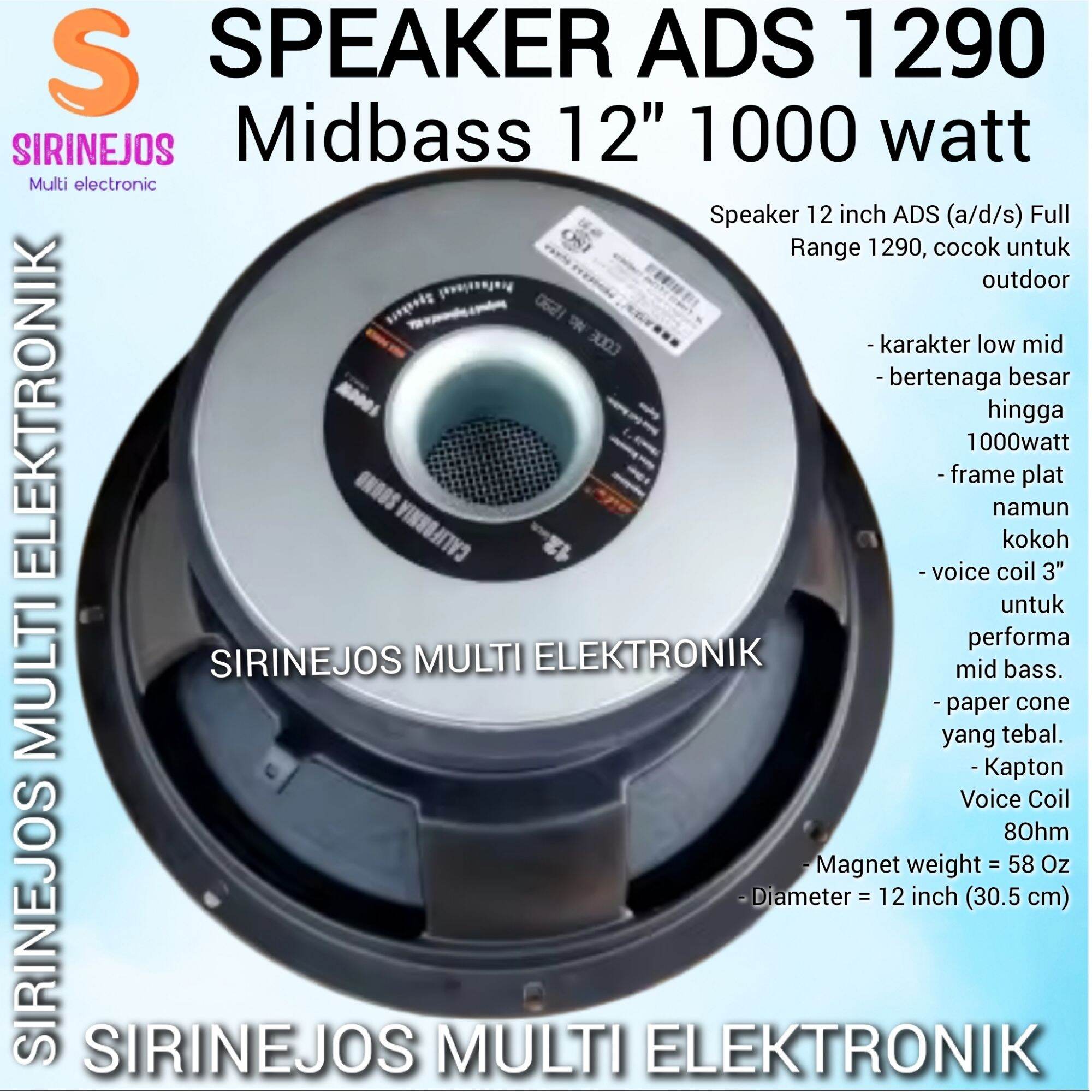 GROSIR SPEAKER ADS 1290 FULL RANGE 12 INCH 1000WATT 1290 VOICE
