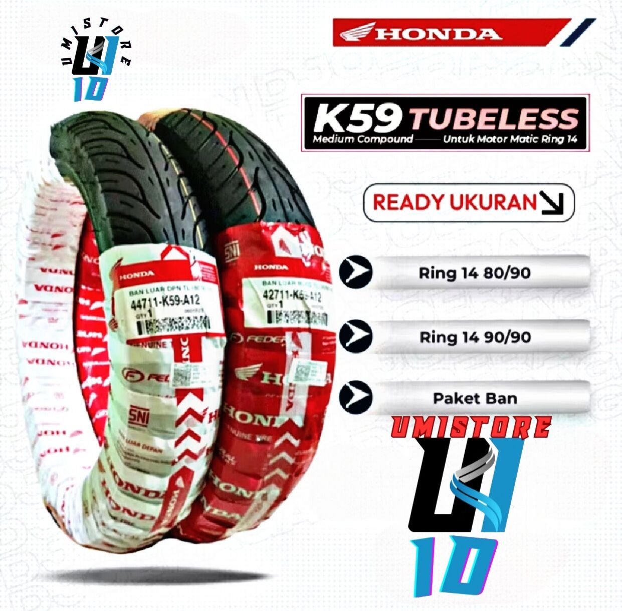 Vario beat DLL motorcycle Matic tubeles tire ring 14 Harga 31,500 rupiah*Gratis Ongkir