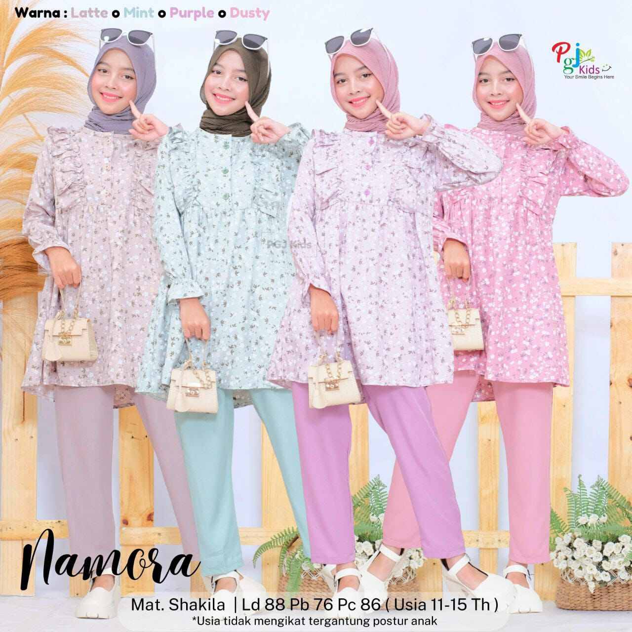 BISA COD Setelan Atasan Tunik Lengan Panjang Motif Floral Dan Celana Panjang Remaja Perempuan 11-15 Tahun Namora Set Kiddos Kidss