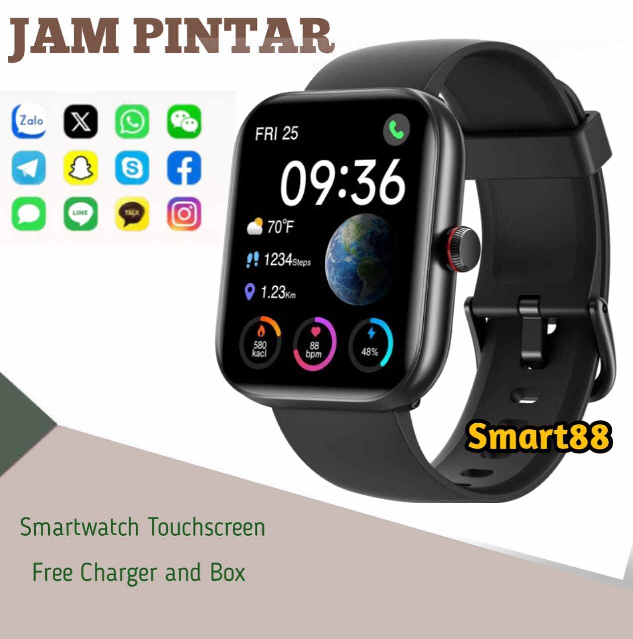 Jam Tangan Hp Android Sosmed notif pesan panggilan remote Camera Music sport kesehatan Custom wallpaper photo pria wanita Gt Harga 115,000 rupiah*Gratis Ongkir