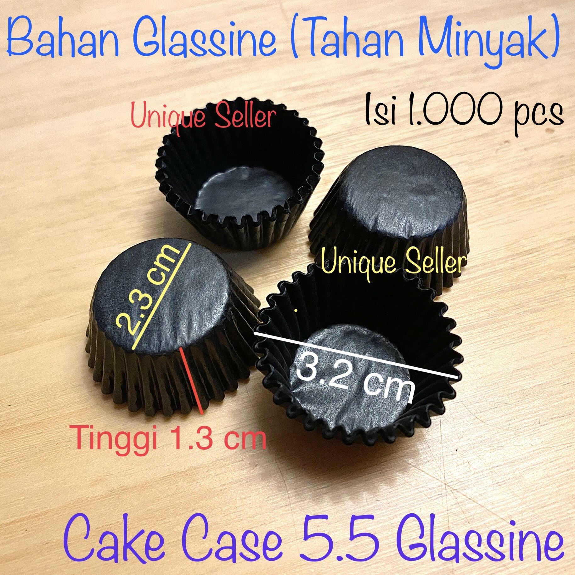 [1000 pcs] Cake Case 5 & 5.5 GLASSINE HITAM / Kertas Alas Nastar Hitam