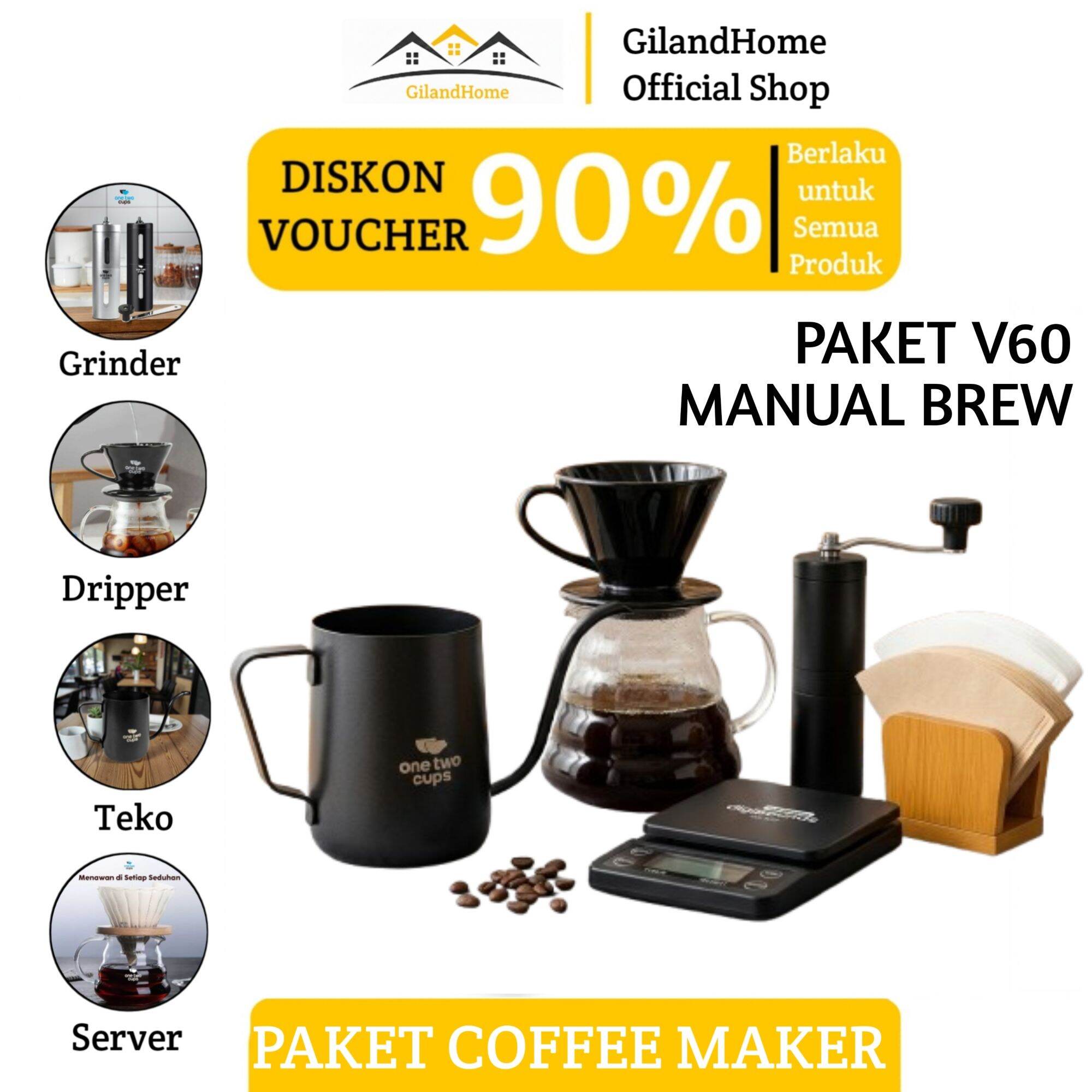 V60 Coffee Package Set of V60 Manual Brew Coffee Brewing Tools Complete with Grinder Gooseneck Dripper…