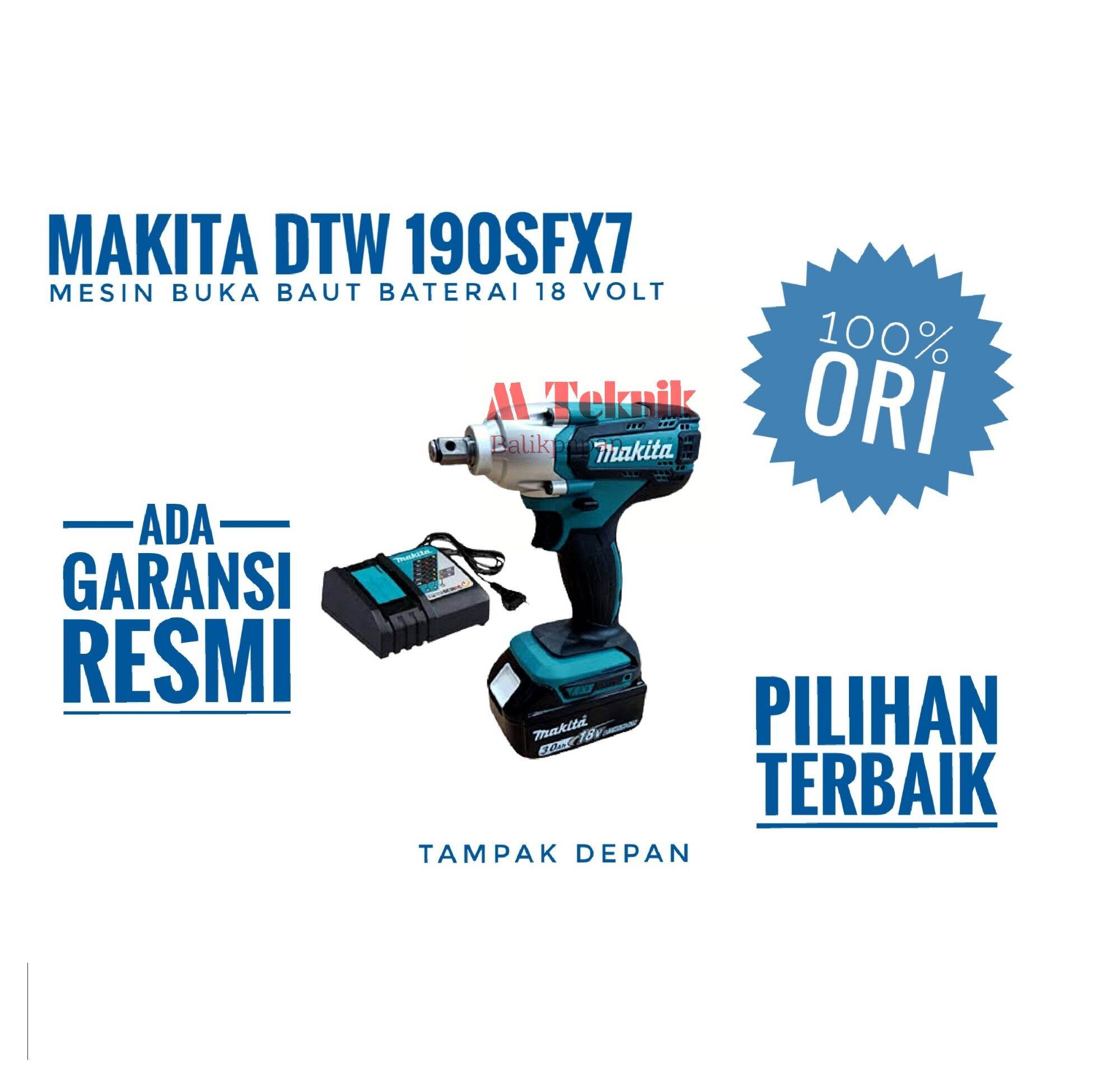 Mesin Buka Baut Cas Makita DTW 190 SFX7 Cordless Impact Wrench Baterai ...