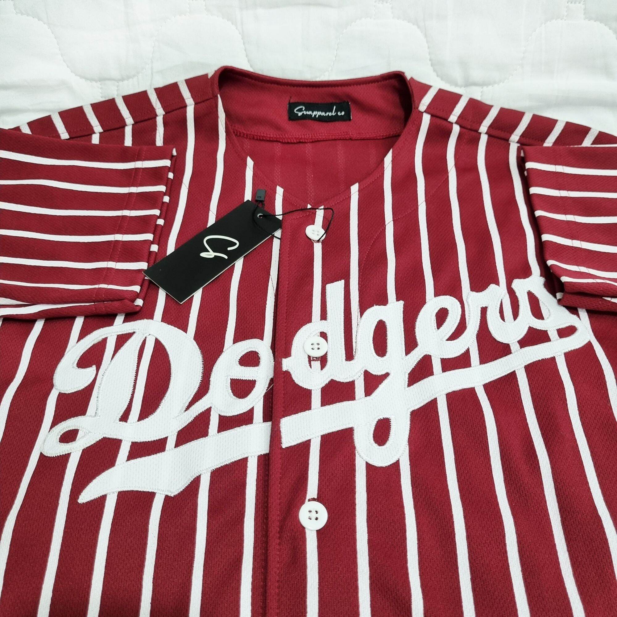 Baju Sport Jersey Baseball dodgers salur maroon Pria Wanita