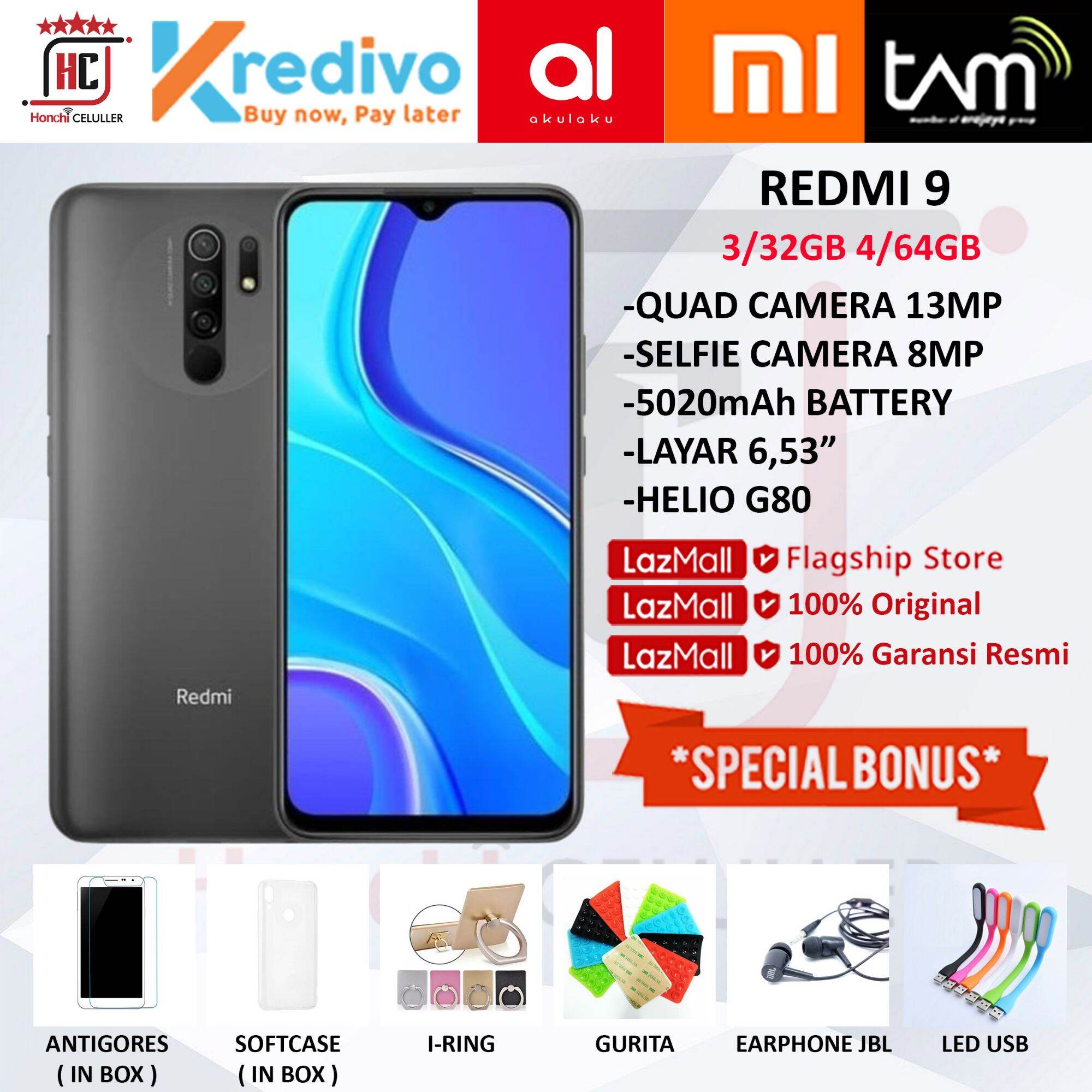 XIAOMI REDMI 9 4/64GB 3/32GB GARANSI RESMI XIAOMI INDONESIA TAM FULL BONUS Harga  1,599,000 Ringgit*Penghantaran Percuma