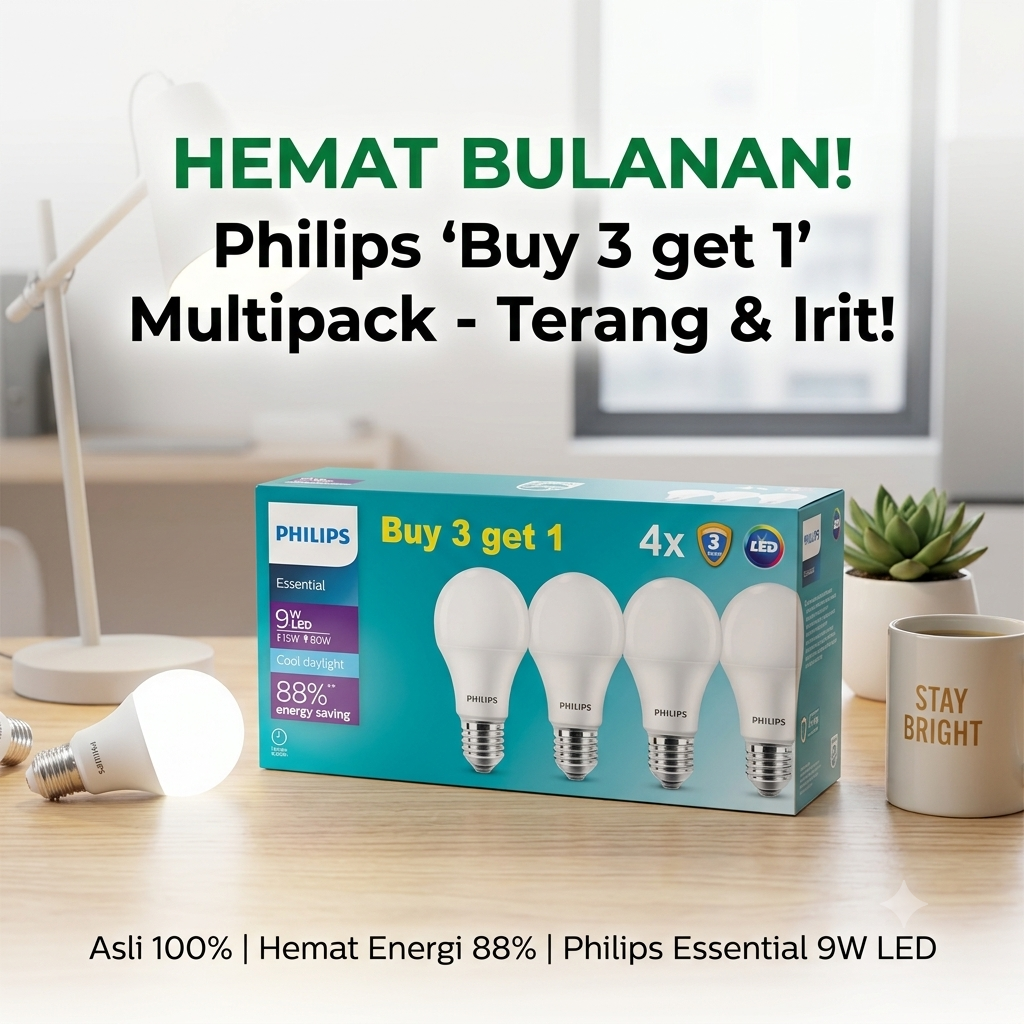 Beli 3 Gratis 1 Lampu LED Philips Essential Multipack Putih 5W 7W 9W 11W