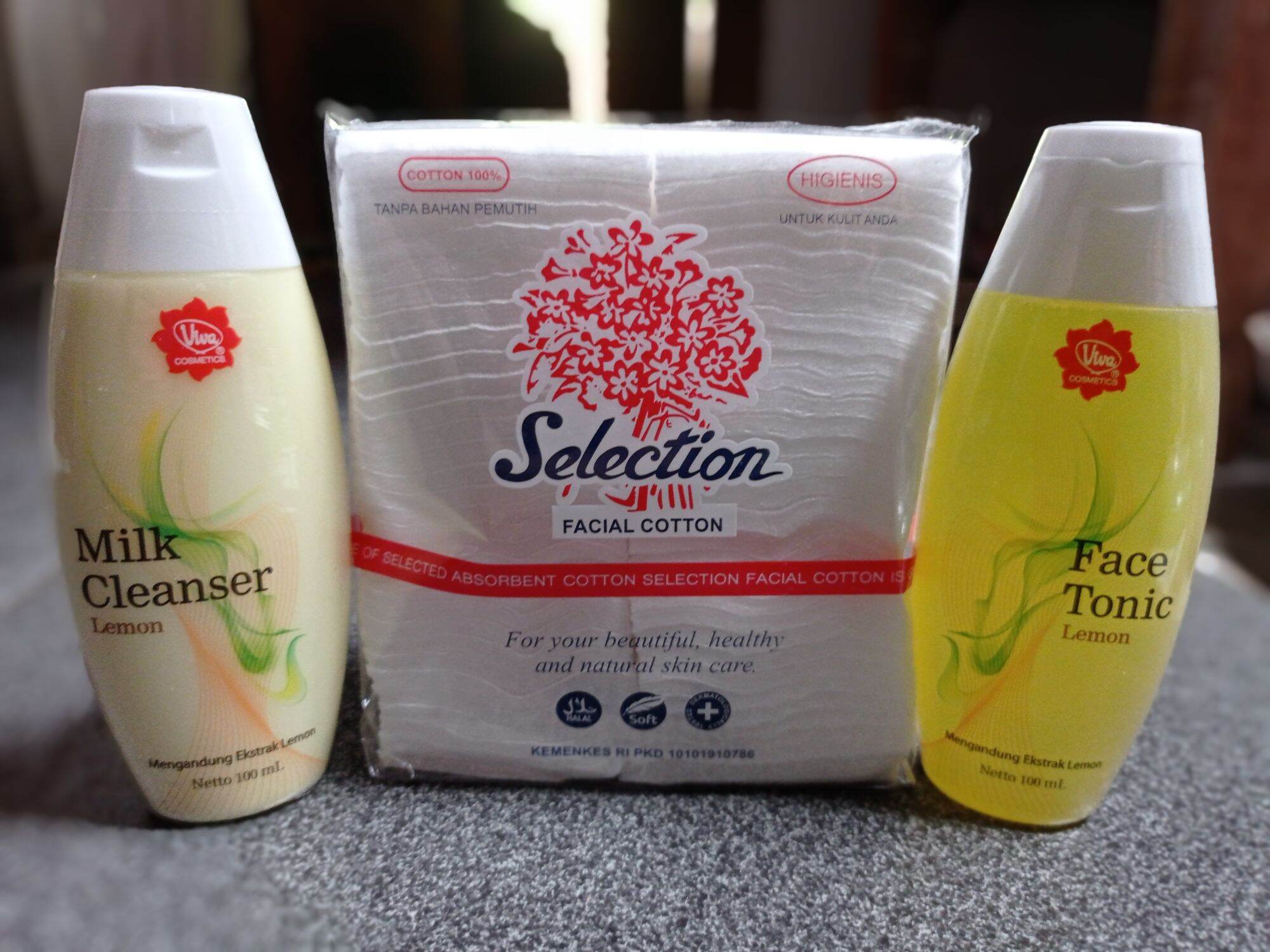 Viva Paket 3 In 1 Pembersih Wajah (Milk Cleanser - Toner - Kapas (*kapas merk sesuai yg ready tidak terpaku oleh gambar)). 