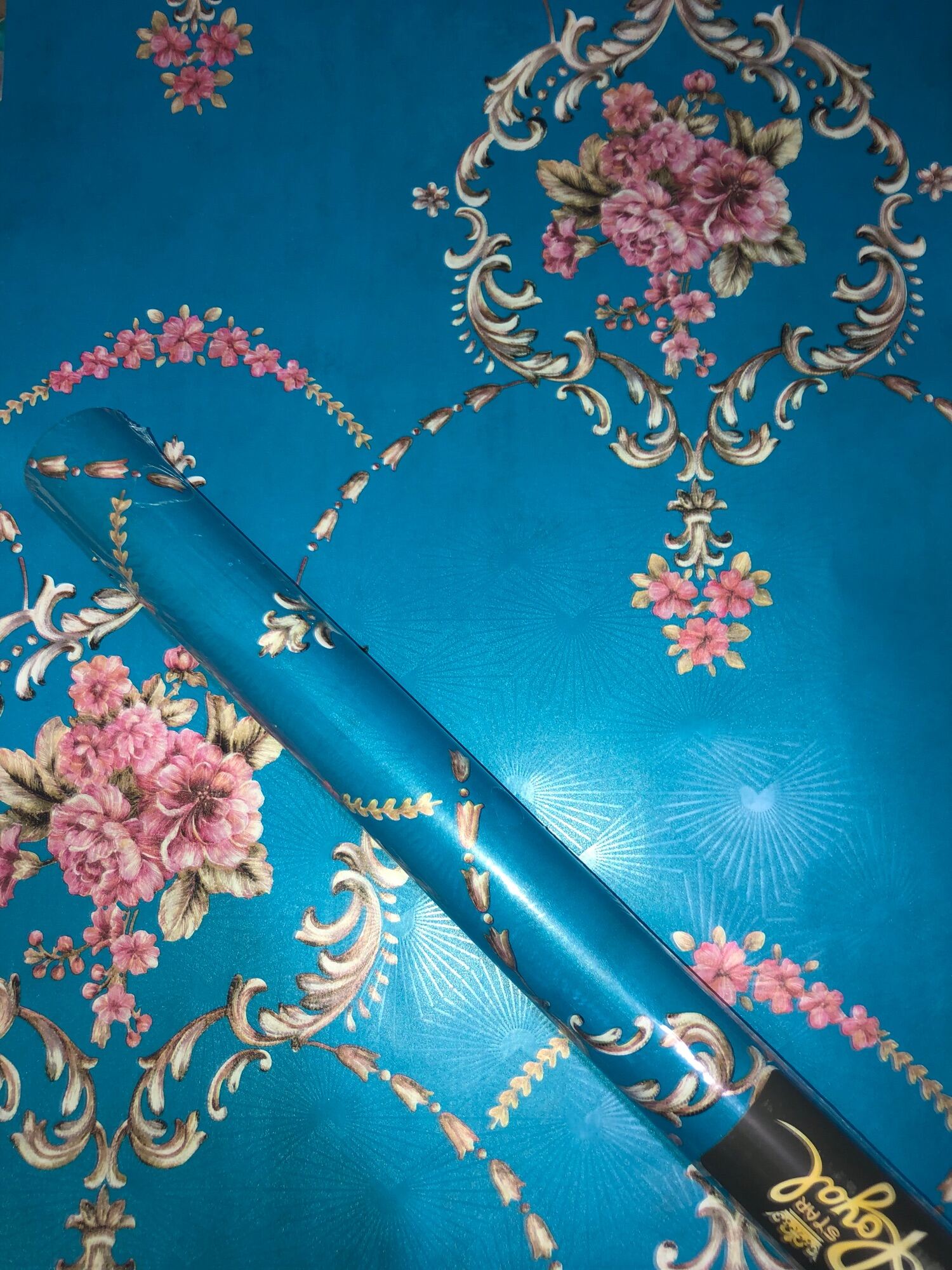 Wallpaper sticker dinding New Batik Dasar Biru 45cm x10M Best Quality