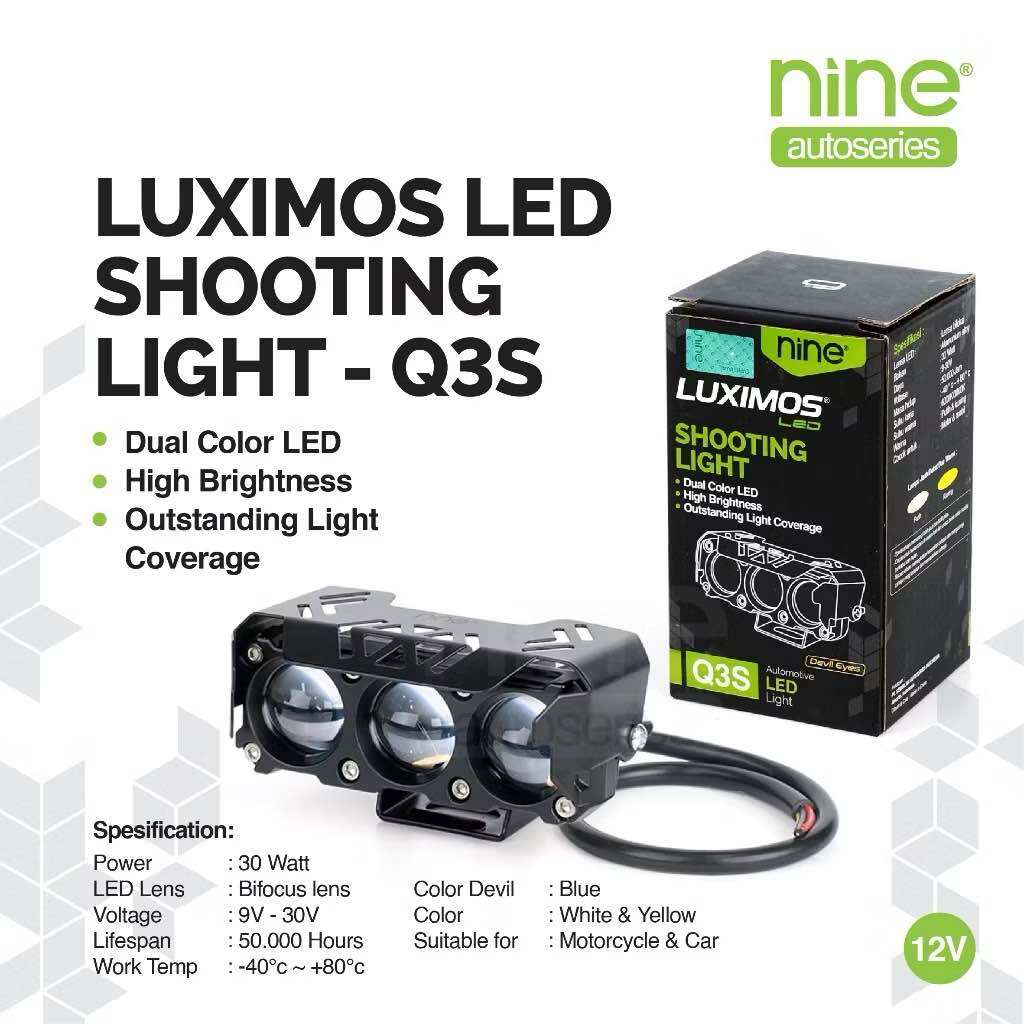 Nine Lamp Lights 30W Q3S 3 Eye Super Bright Laser Projector for Motorcycle Cars Q3S Original Luximos Nine Harga 85,000 rupiah*Gratis Ongkir