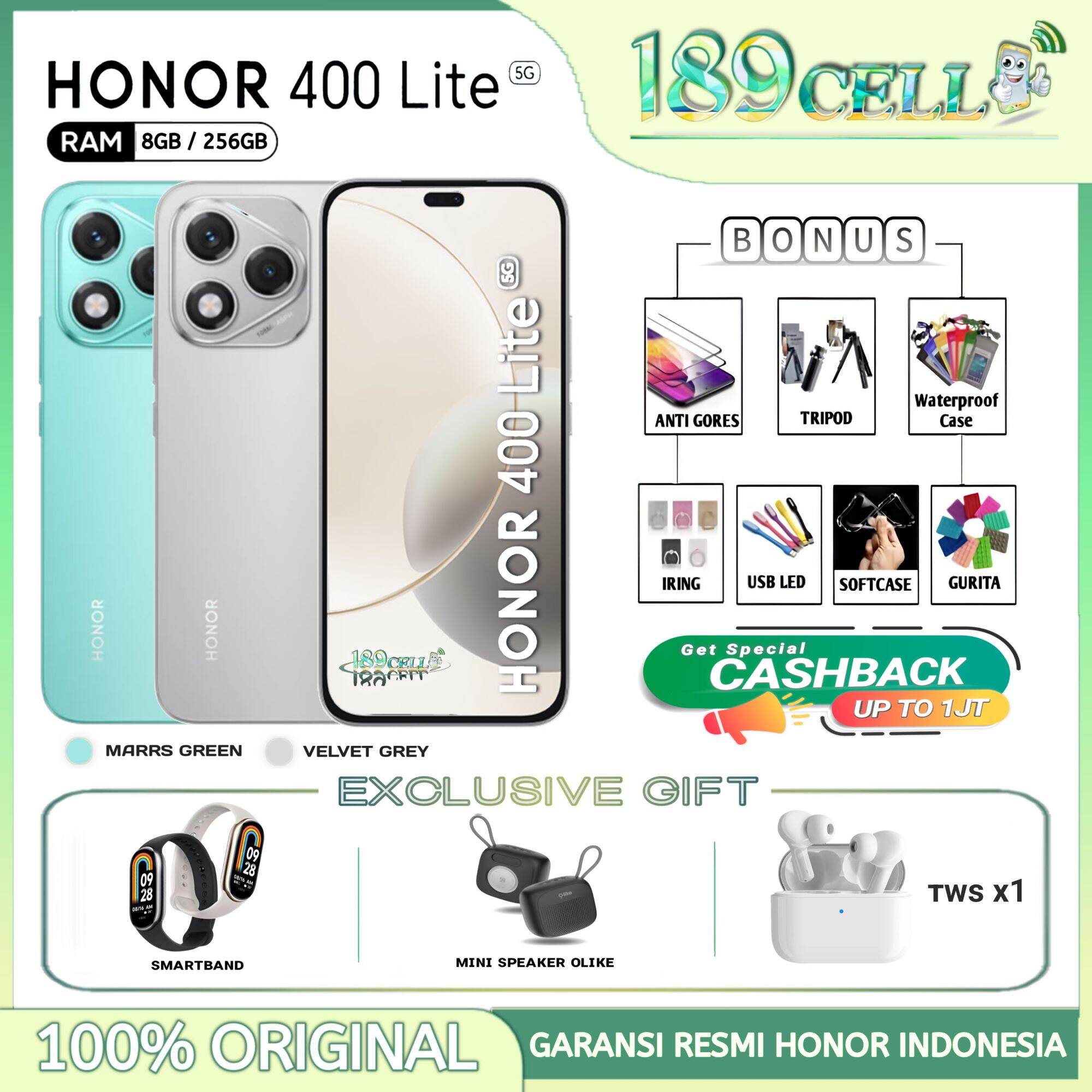 Honor 400 Lite 5g Nfc 8/256Gb - 108Mp Camera, Mediatek Dimensity 7025 Ultra Official Honor Warranty Harga 3,326,301 rupiah*Gratis Ongkir