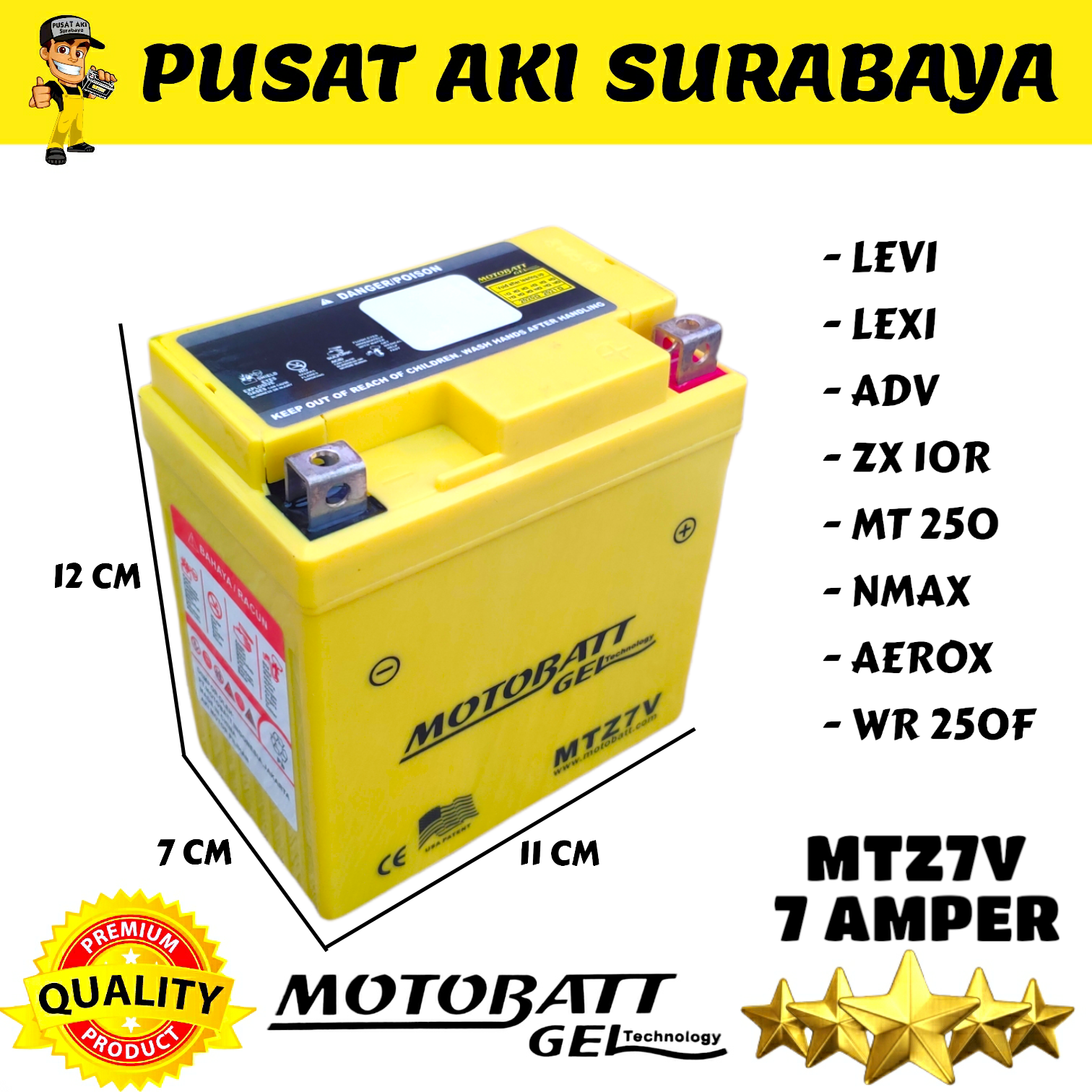 ACCU GEL MOTOBATT MTZ7V MF BEBAS PERAWATAN UNTUK MOTOR HONDA PCX ADV