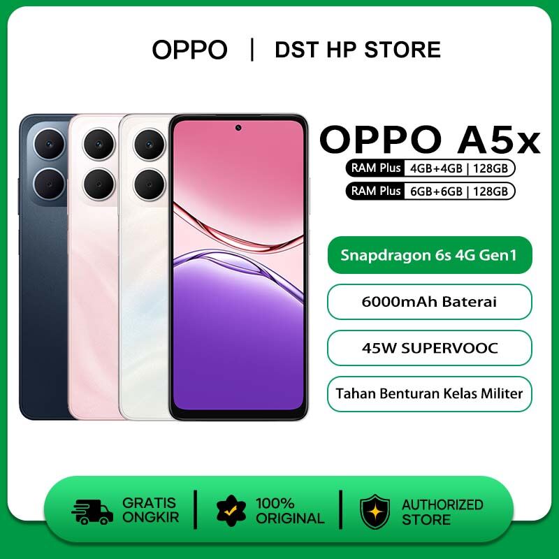 [New launch] Oppo A5X 4/128GB 6/128GB Snapdragon 6S 4G Gen1,IP65 Waterproof and dust, 45W supervooc Harga  1,899,000 Ringgit*Penghantaran Percuma