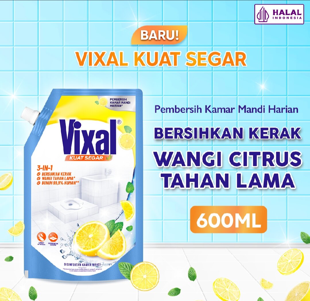 Vixal Kuat Segar Pouch 600ml Pembersih Kamar Mandi Harian Wangi Lemon ...