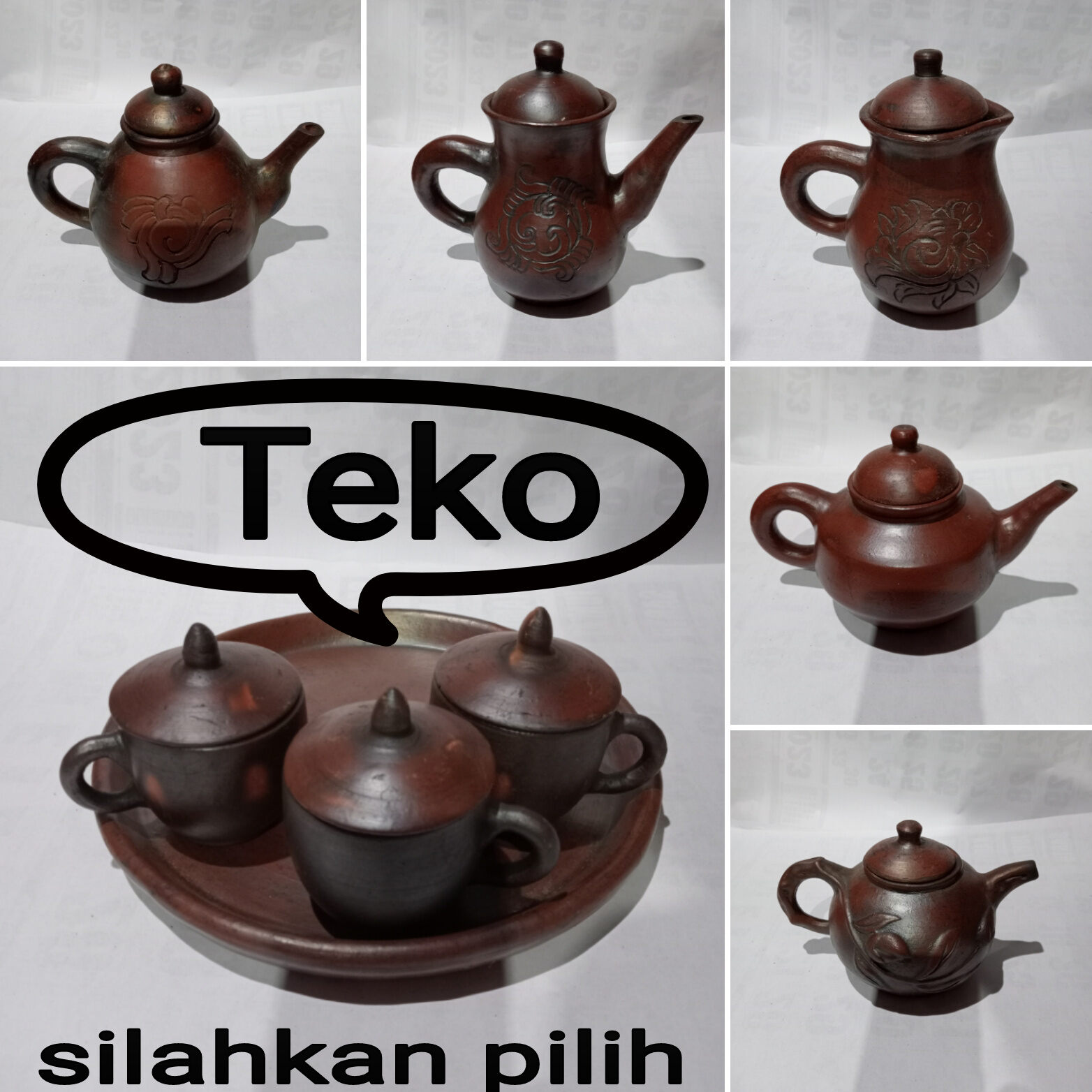 Set Teko Teh Poci 3 cangkir gerabah tanah liat free packing kayu