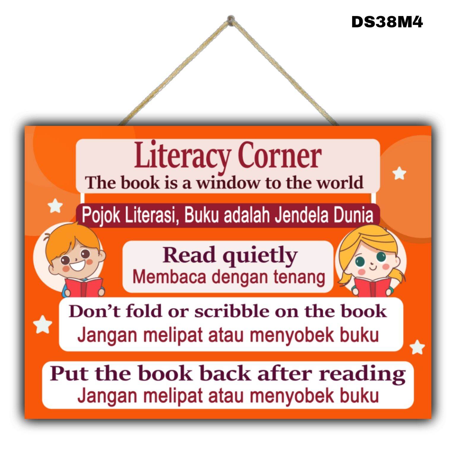 Hiasan dinding Poster LITERACY CORNER POJOK LITERASI Gantungan dinding