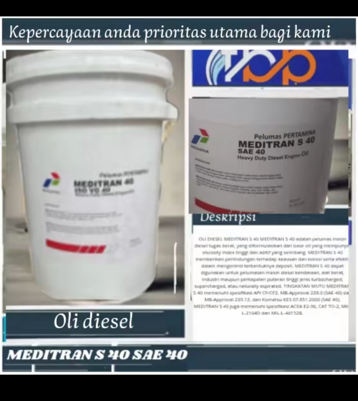 oli pelumas mesin diesel Pertamina meditran S 40 SAE 40 isi-20 liter kemasan pail Harga 1,100,000 rupiah*Gratis Ongkir