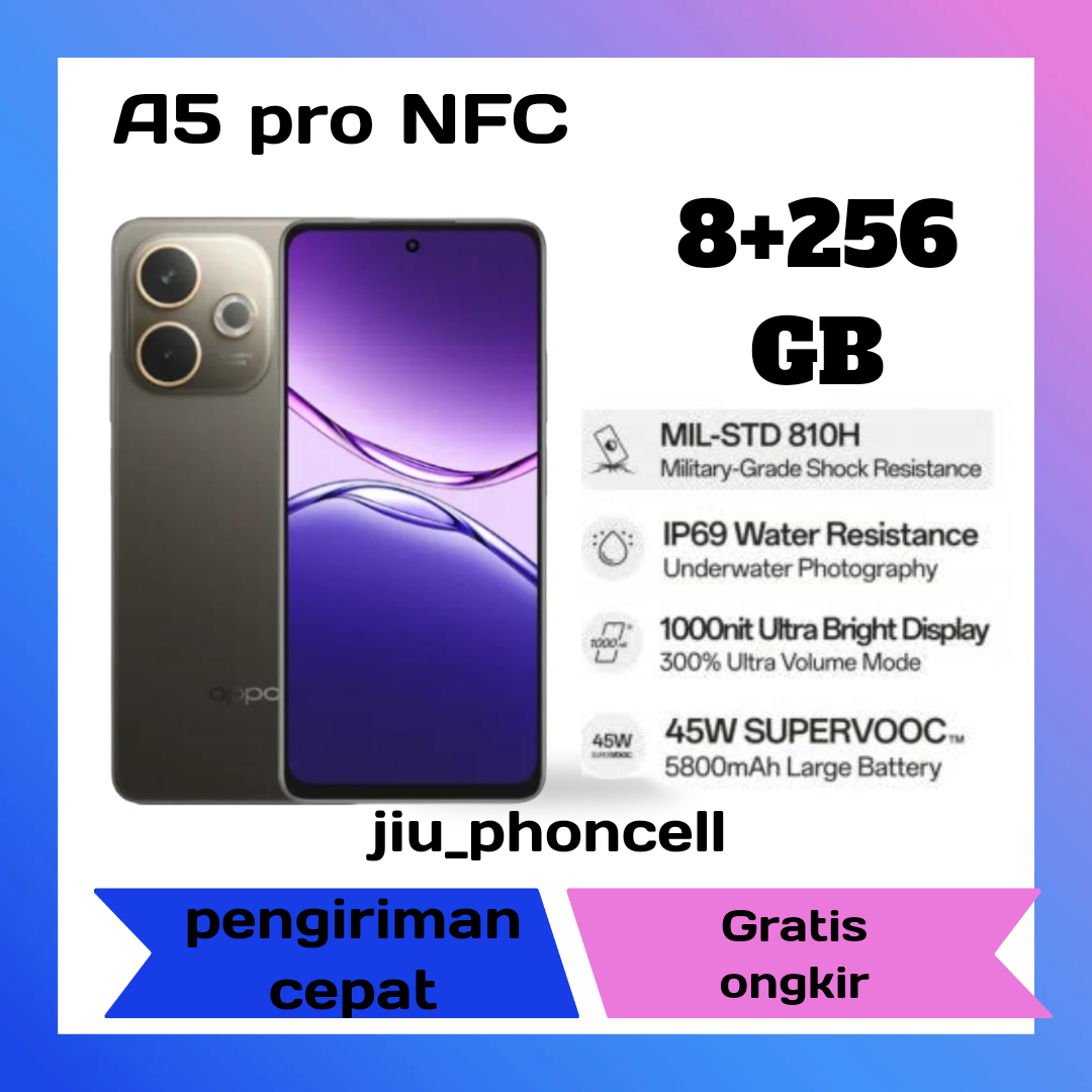 oppo A5 pro 5G NFC Ram 8+256 GB extensi ram 8+8 GB kamera 50 mp garansi resmi 1 tahun (imei terdaftar) 💯%☑️☑️ Harga  3,099,000 Ringgit*Penghantaran Percuma