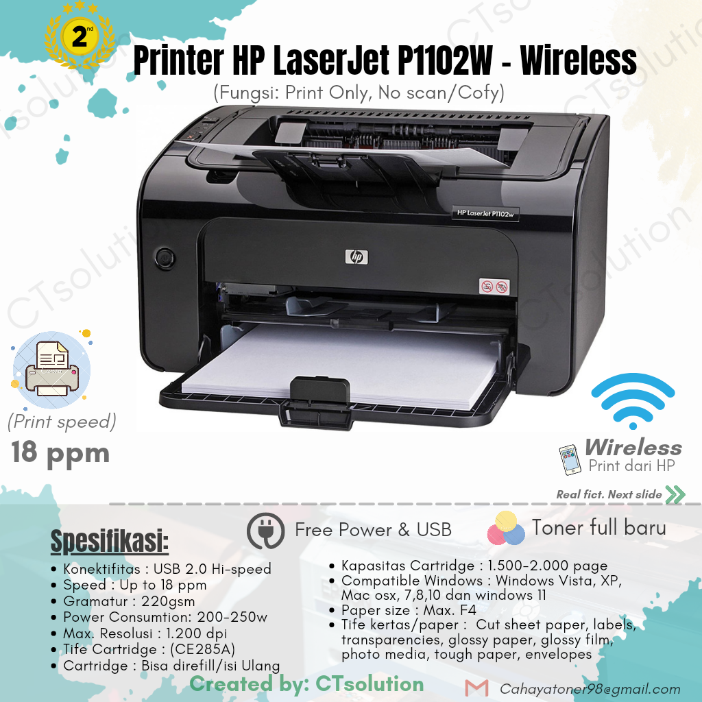 HP LaserJet P1102w USB Wireless Printer – Tested, Includes Toner, 15k-60k Pages