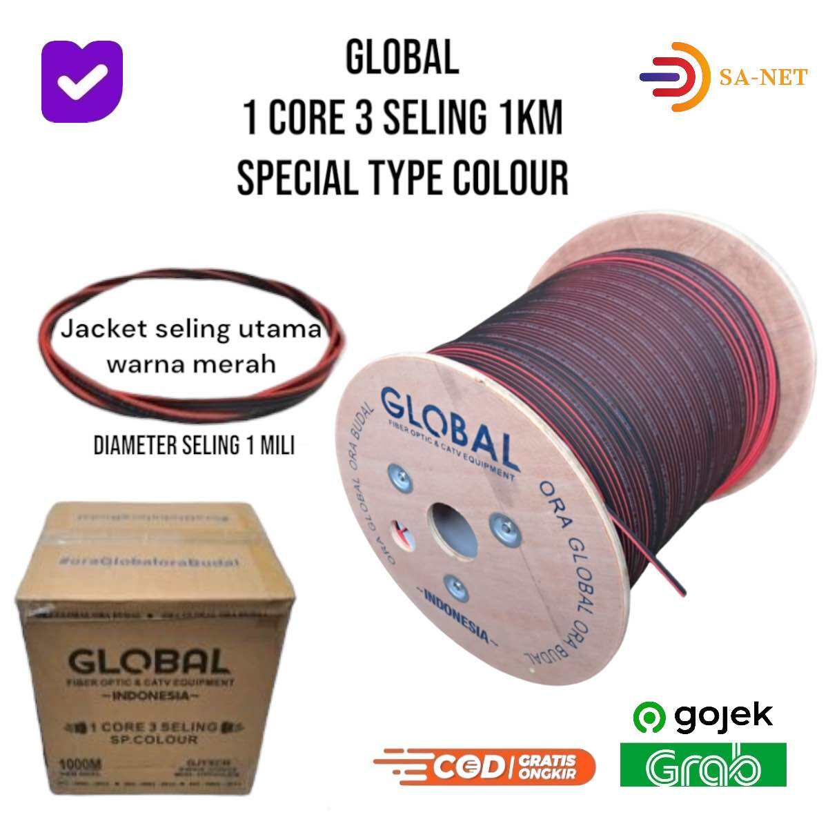 GLOBAL 1 CORE 3 SELING 1KM / 1000M - DROPCORE KABEL FO FIBER OPTIC 1000 ...