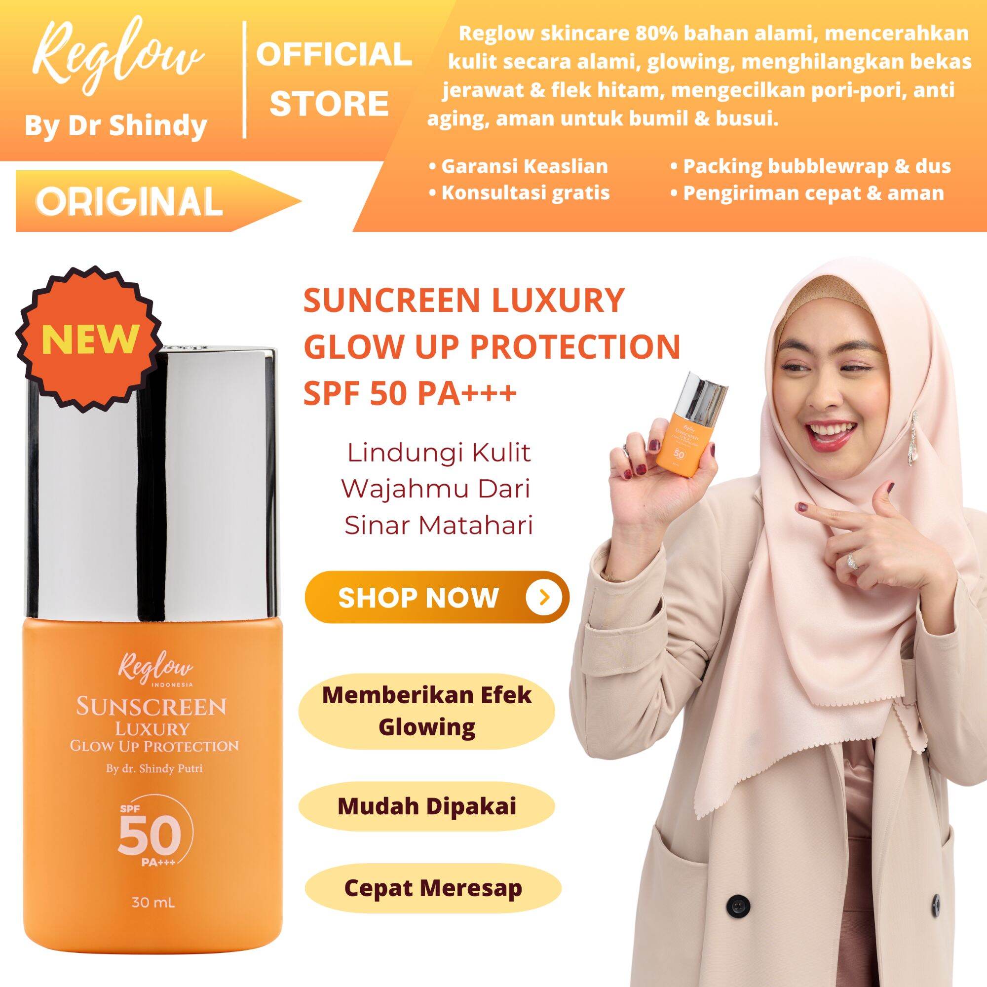 Reglow Sunscreen Luxury Glow Up Protection SPF50 PA+++ By Dr. Shindy ...