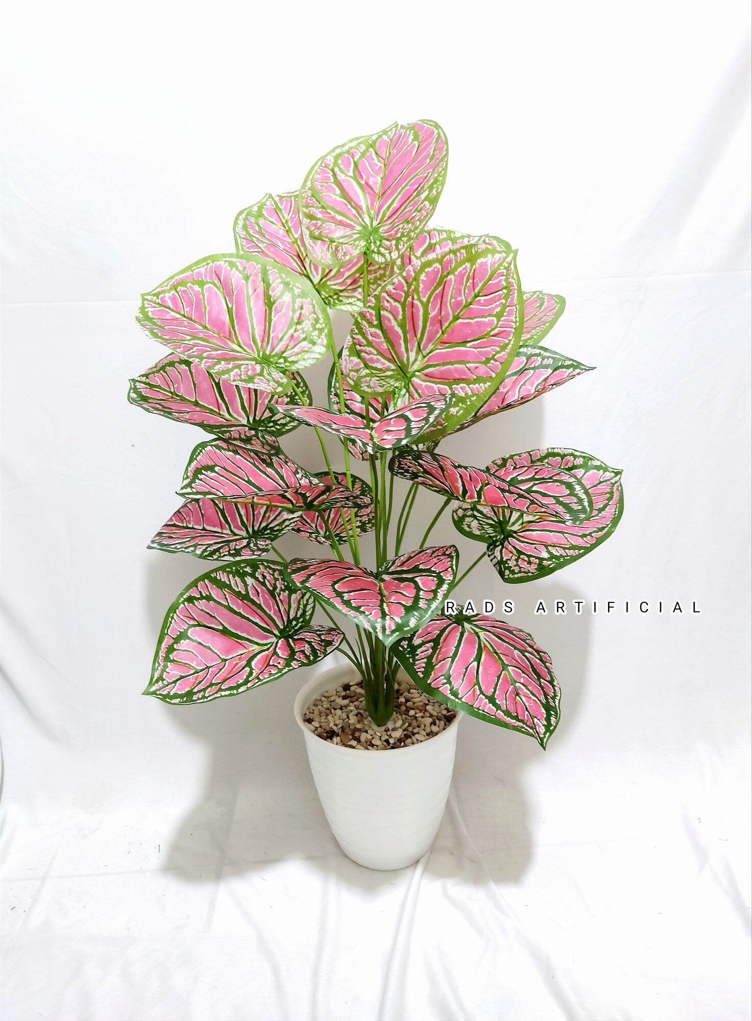 Tanaman latex artificial keladi pink cabang 18 + pot nya / tanaman sudut / tanaman plastik
