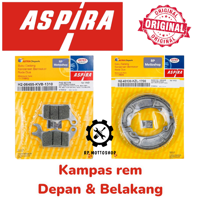 Kampas Rem Depan dan Belakang Honda Beat Vario Scoopy Asli Merk ASPIRA Harga  76,500 Ringgit*Penghantaran Percuma