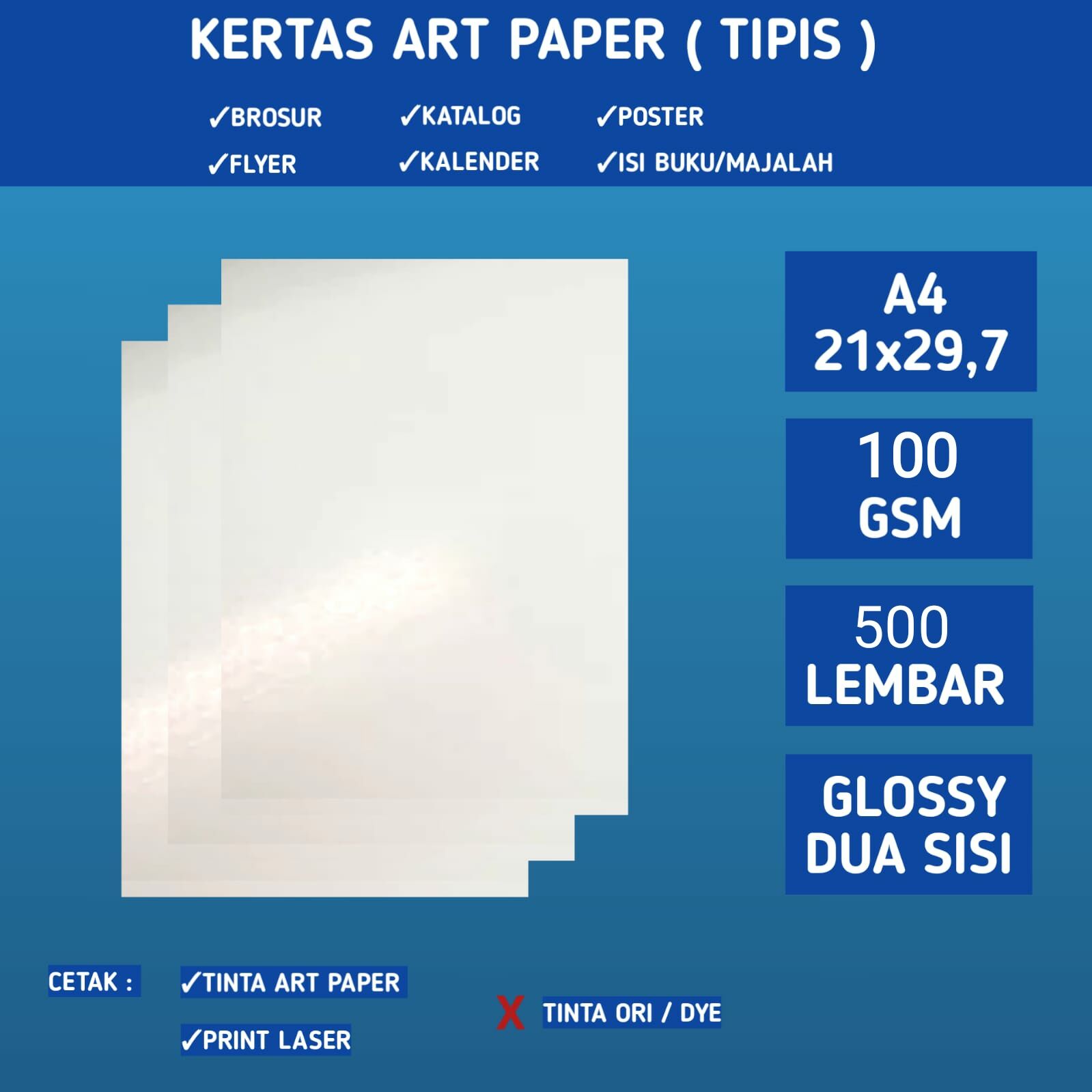 Kertas Art Paper 100 GSM A4 isi 500 Lembar / Kertas Bahan Brosur isi Majalah Tipis 100 gram 1