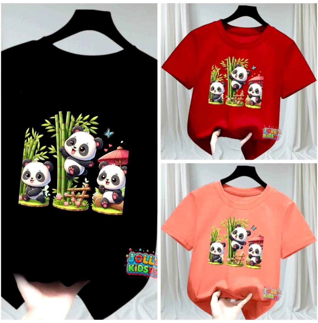 Kaos Anak-Anak Unisex Motif Three Panda DTF Bahan TC Combed 28s Umur 2-12 Tahun]: Kaos Printing DTF dengan Berkualitas bagus harga terjangkau