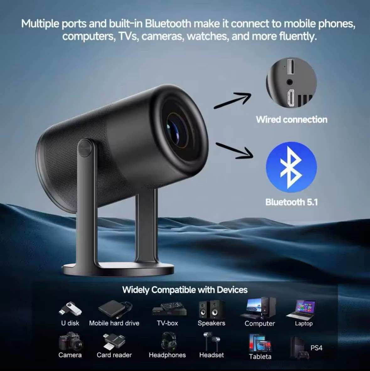 Goojodoq 4K Portable Projector with 360 ° Free Angle Projector Hd1280*720P Harga 1,000,000 rupiah*Gratis Ongkir