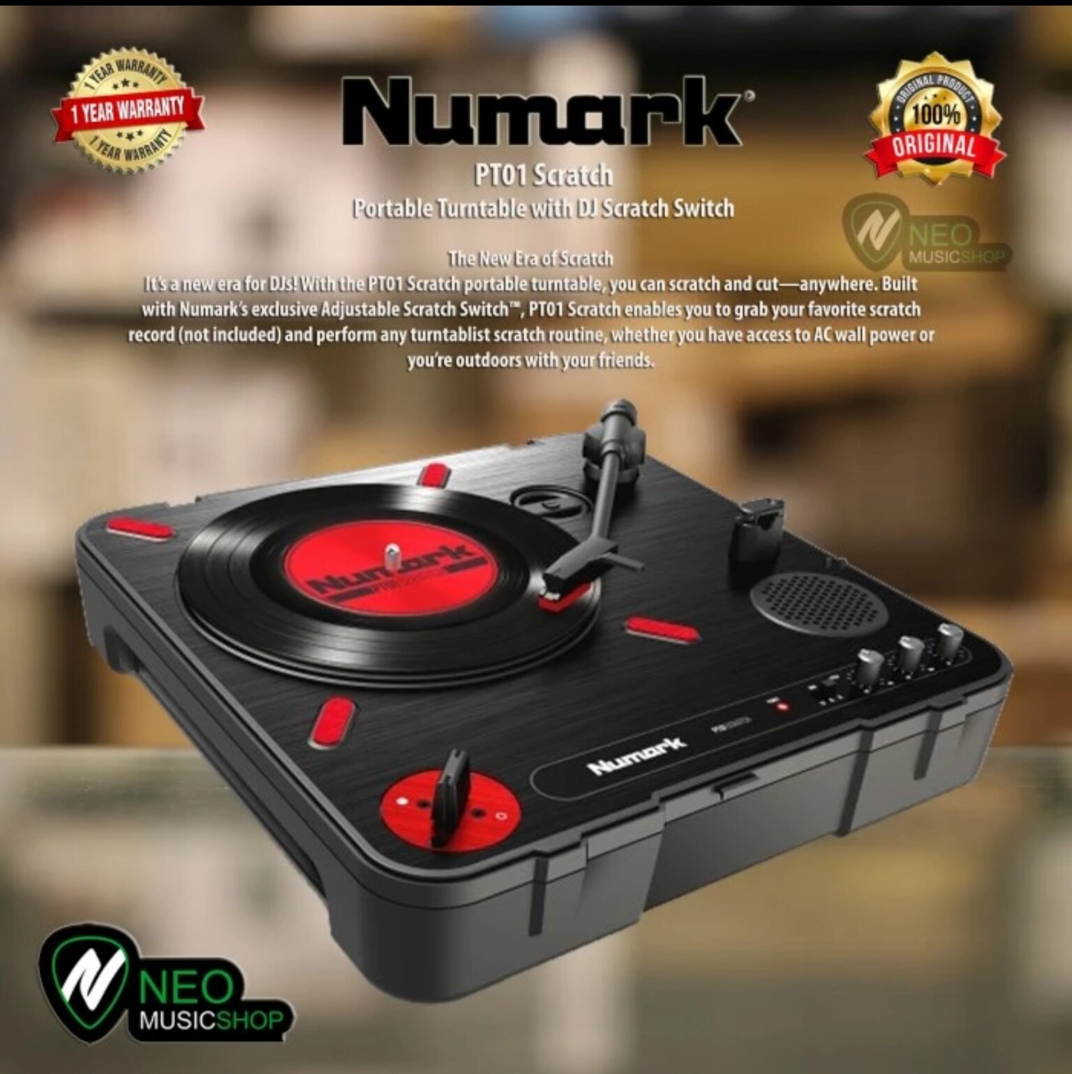 Numark PT01 Scratch portable turntable with DJ scratch switch