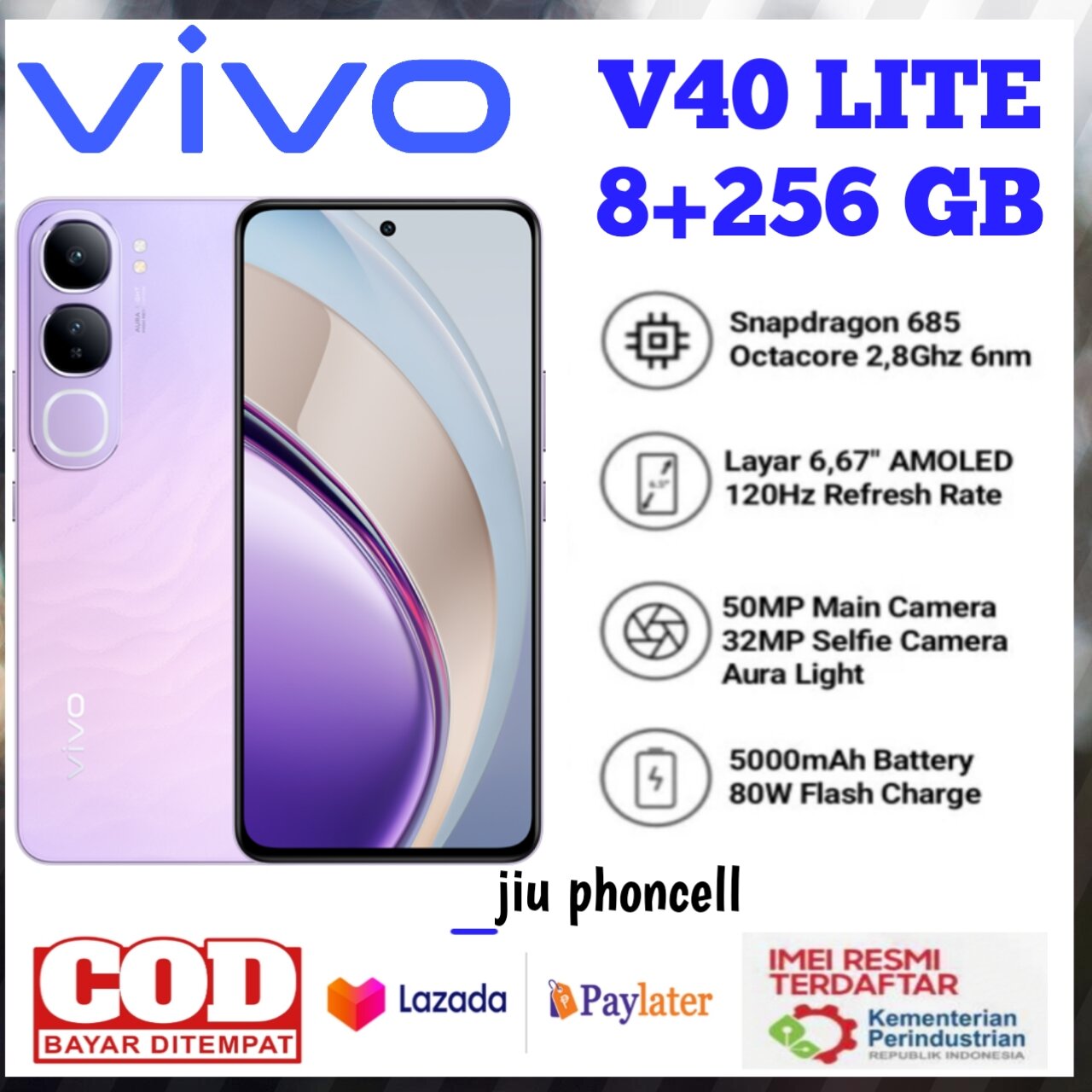Vivo V40 Lite Nfc 8+256 Gb Qualcom Snapdragon 50Mp Camera 1 Year Warranty Harga  2,995,000 Ringgit*Penghantaran Percuma