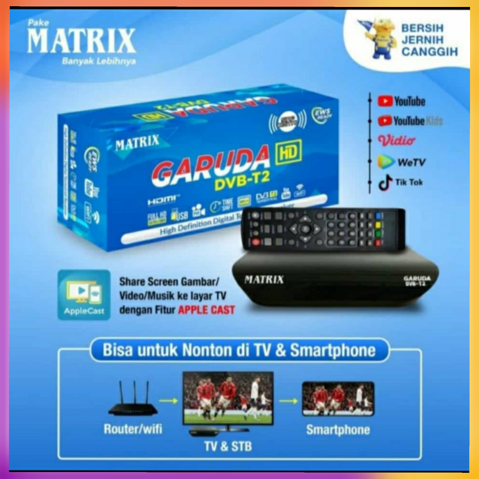 SET TOP BOX MATRIX GARUDA HD DVB-T2 + KABEL HDMI/ STB TV DIGITAL MATRIK