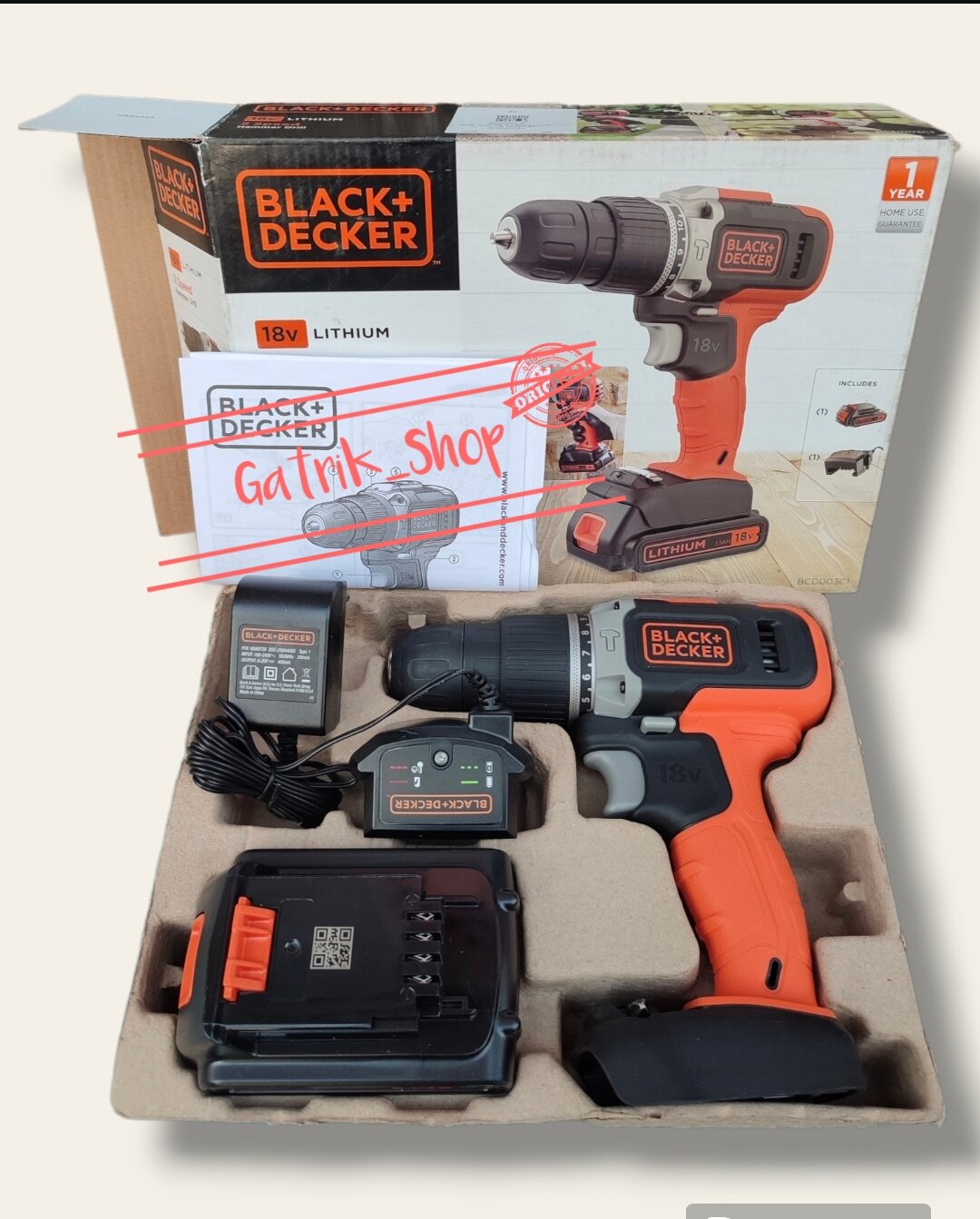 Black Decker Hammer drill 20V Bor Baterai 20 V Cordless BCD0031C