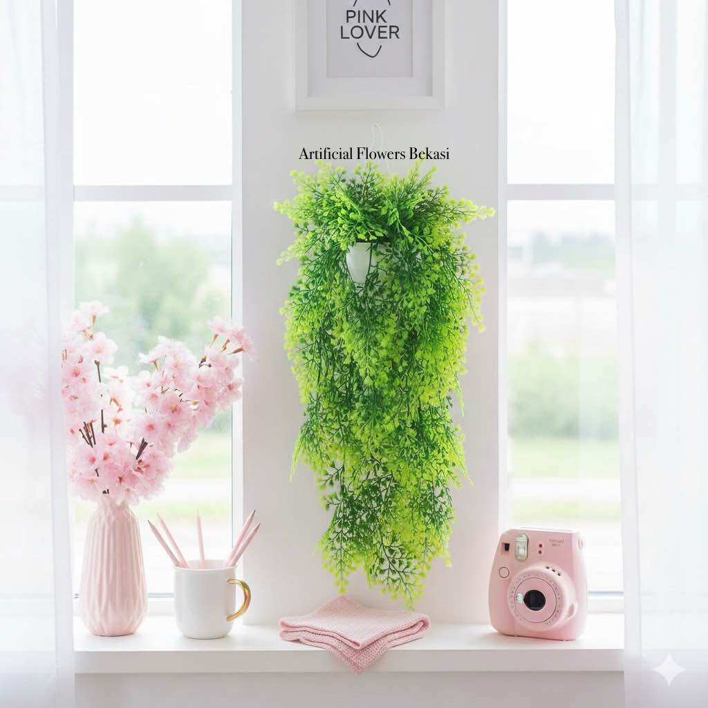 BUNGA JUNTAI + POT WAIJK / bunga juntai / daun juntai bahan plastik - daun sulur julur shabby chic