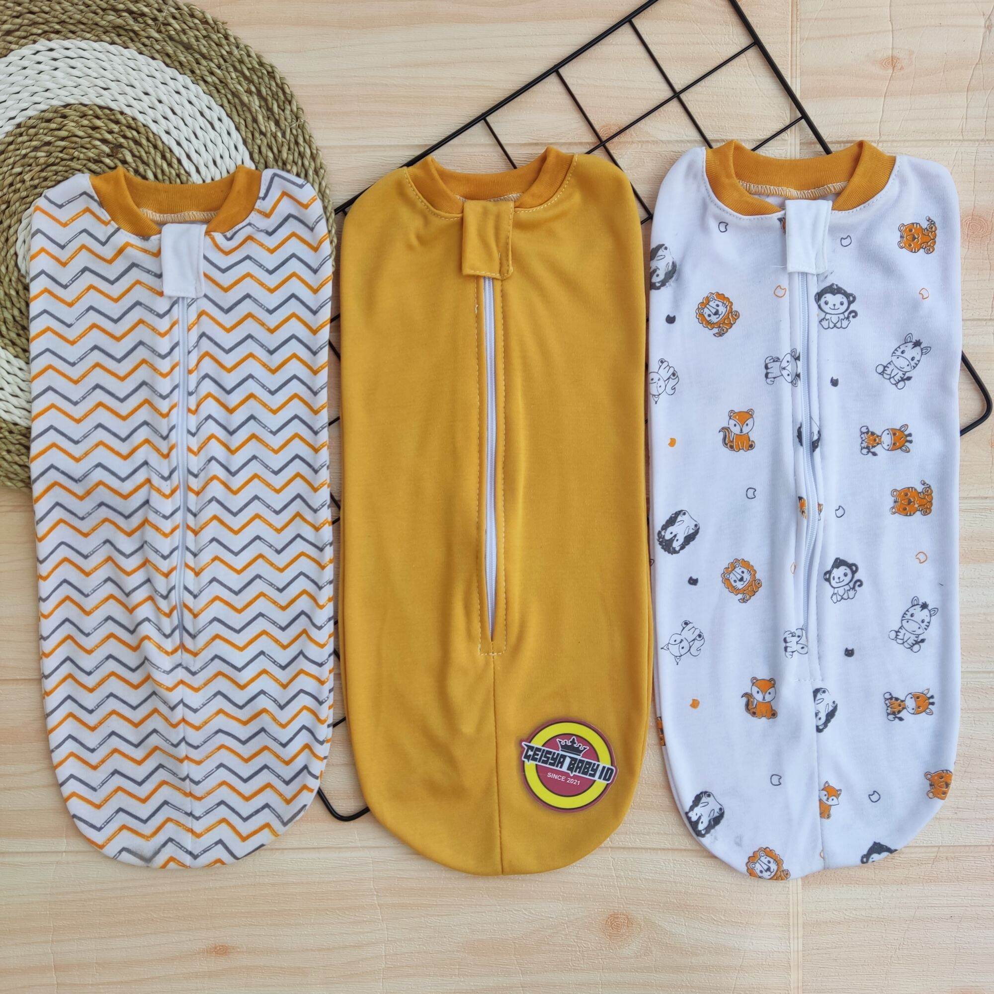 3 Pcs Bedong Bayi Instan Resleting Seri Kunyit Lucu